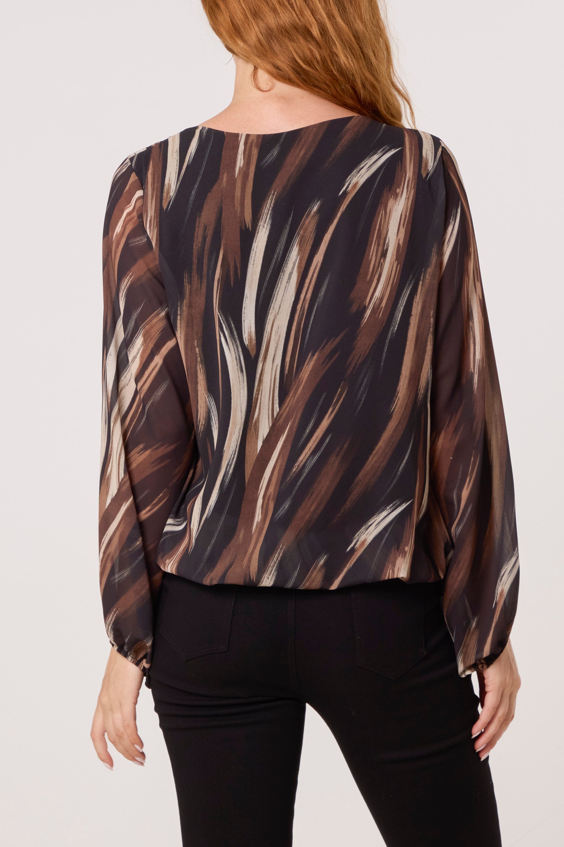 Brushed Print Scoop Neck Blouse