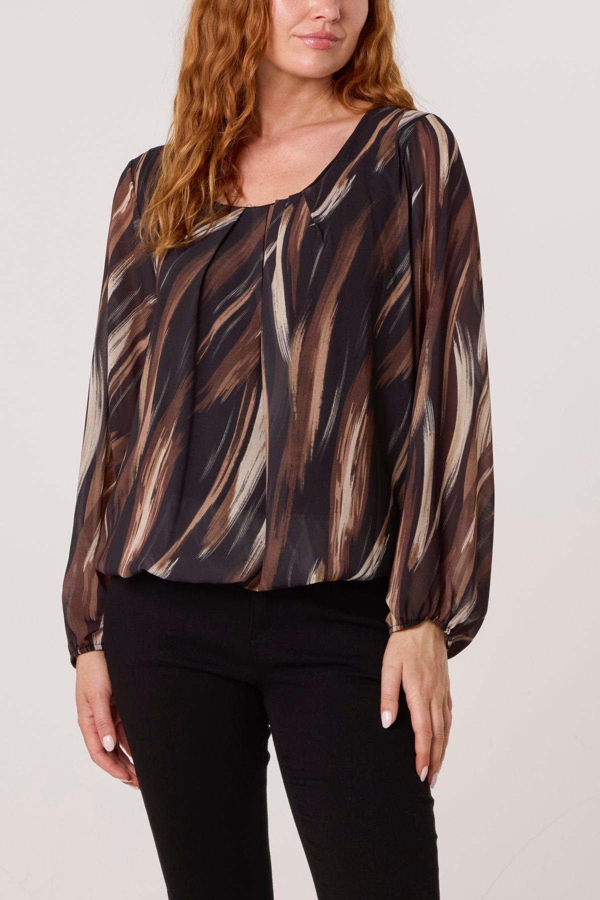 Brushed Print Scoop Neck Blouse