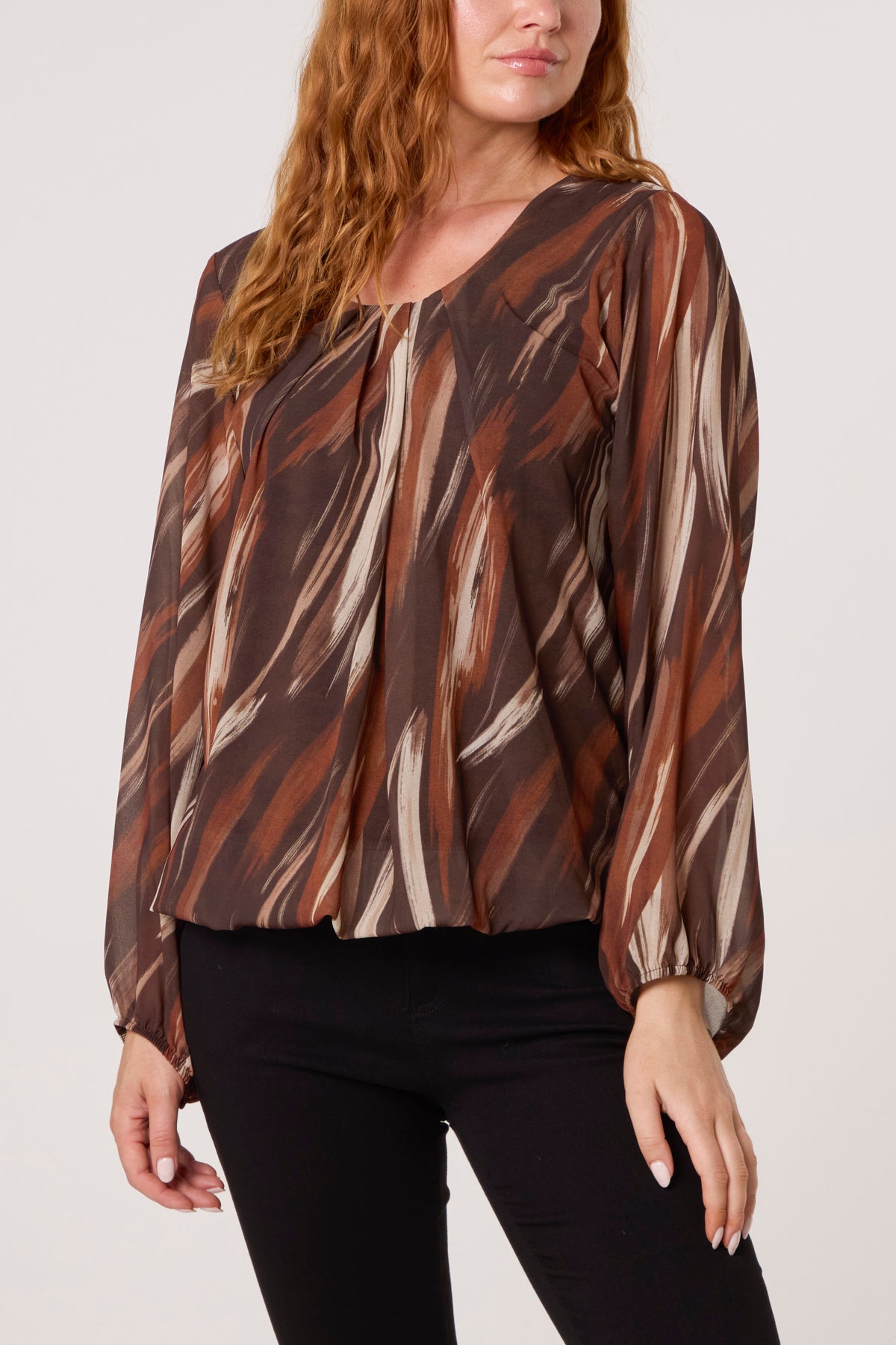 Brushed Print Scoop Neck Blouse