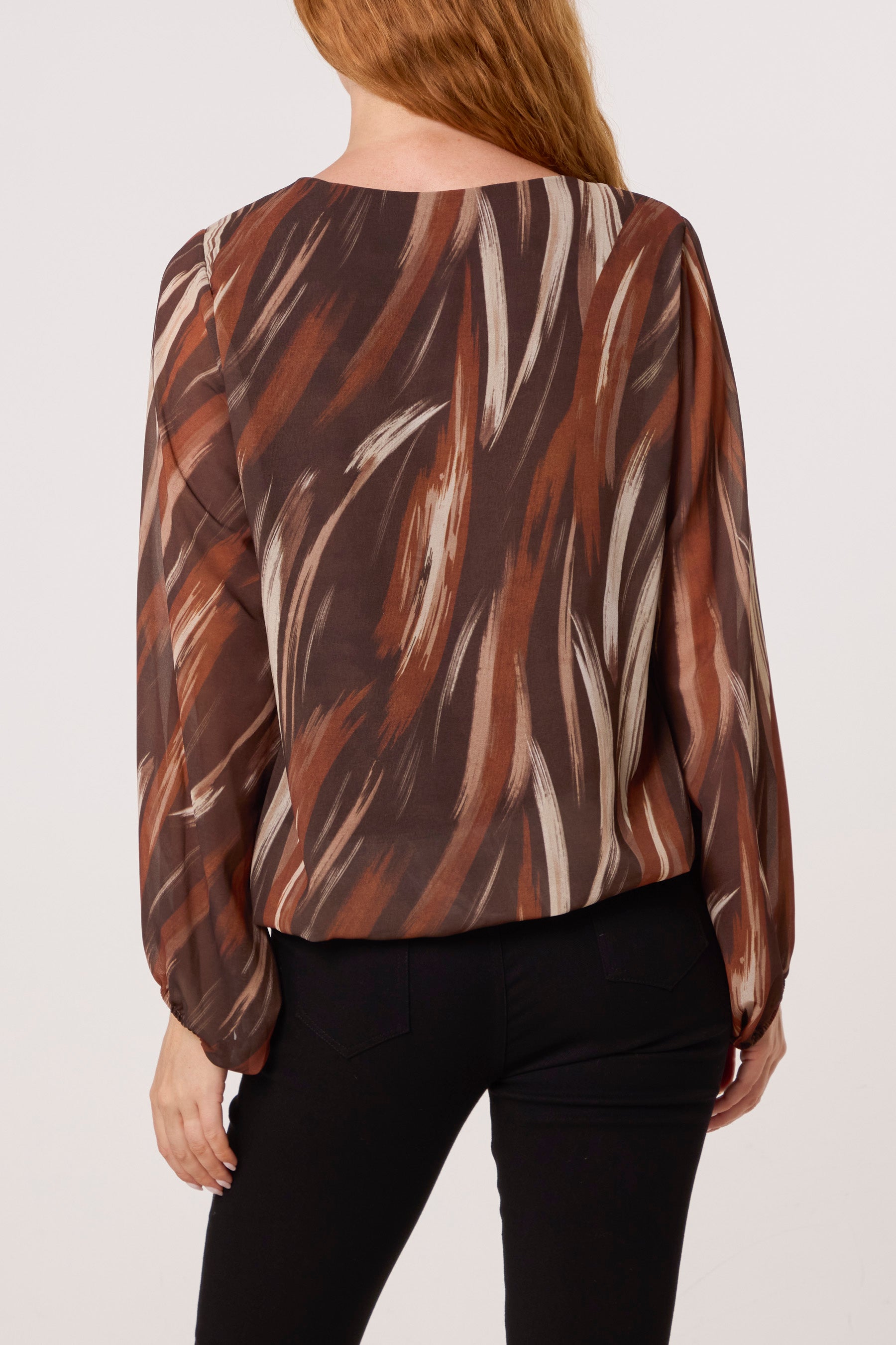 Brushed Print Scoop Neck Blouse