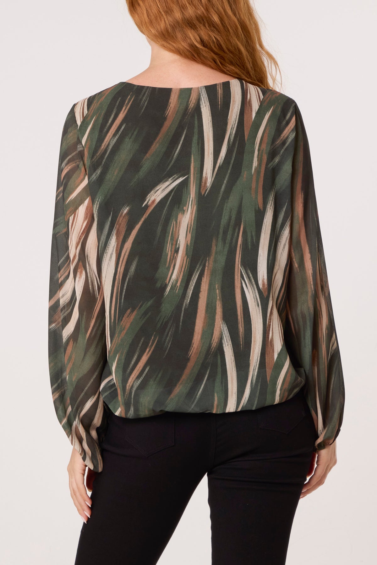 Brushed Print Scoop Neck Blouse