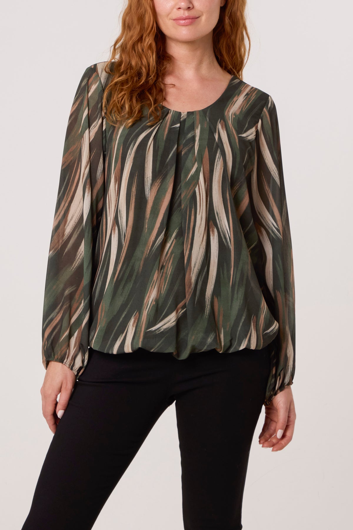 Brushed Print Scoop Neck Blouse