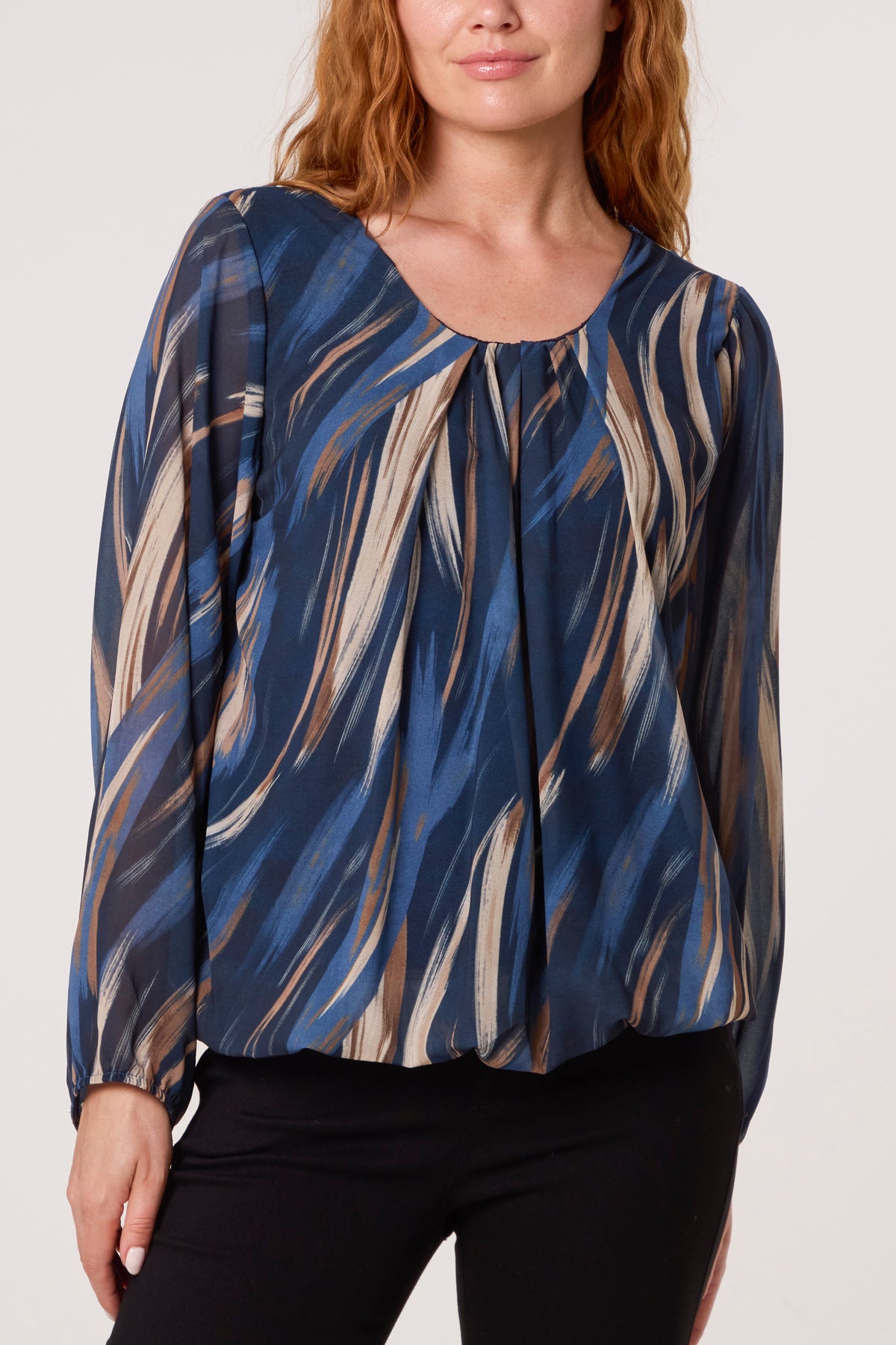 Brushed Print Scoop Neck Blouse