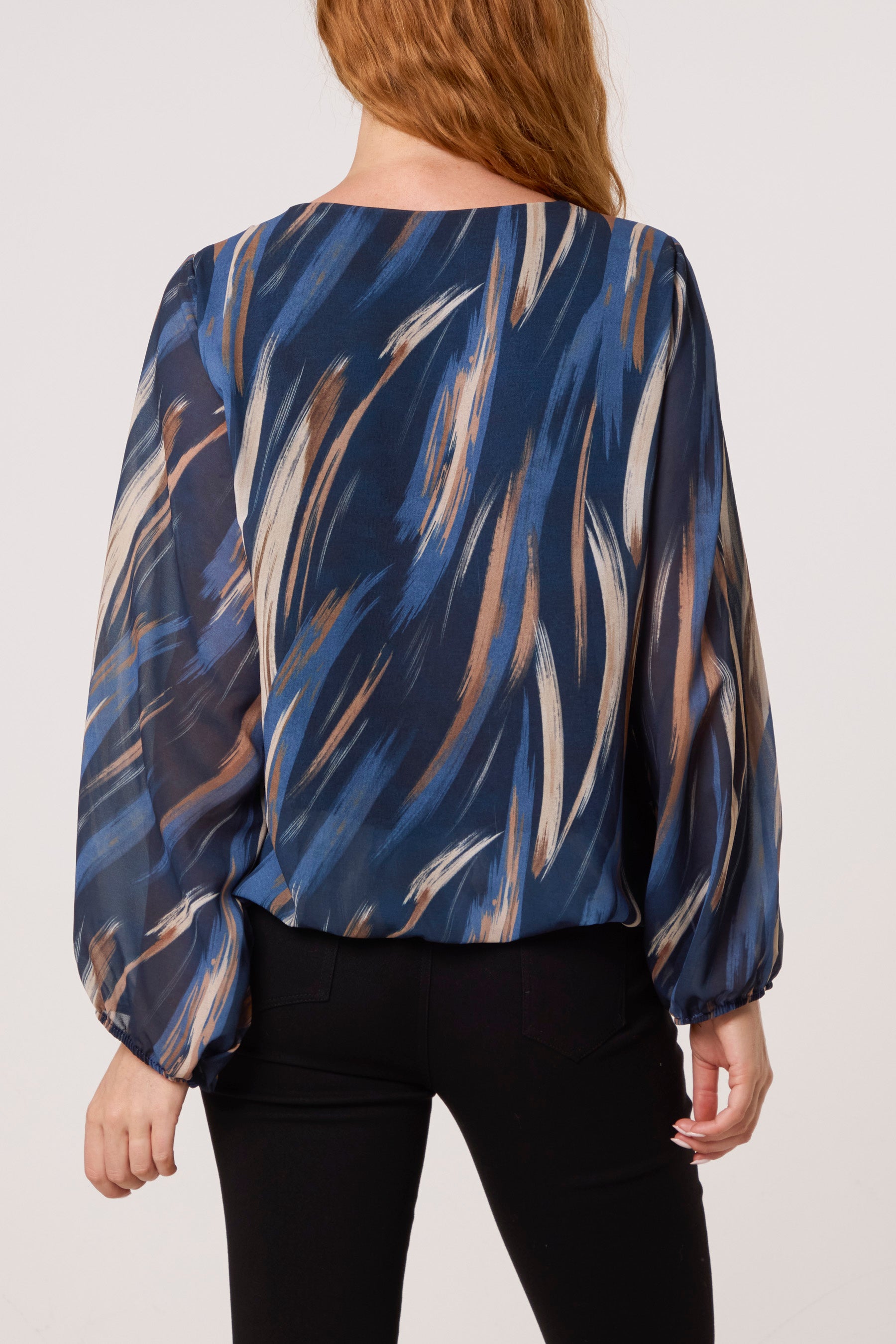 Brushed Print Scoop Neck Blouse