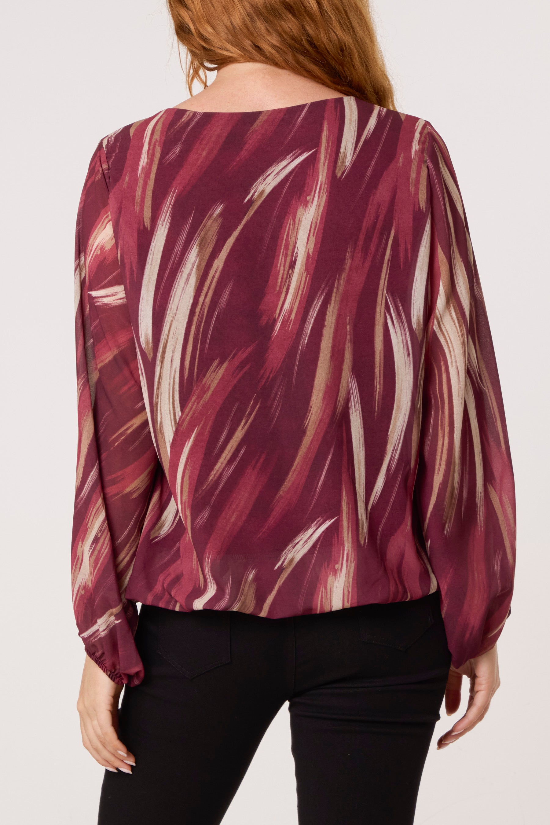 Brushed Print Scoop Neck Blouse