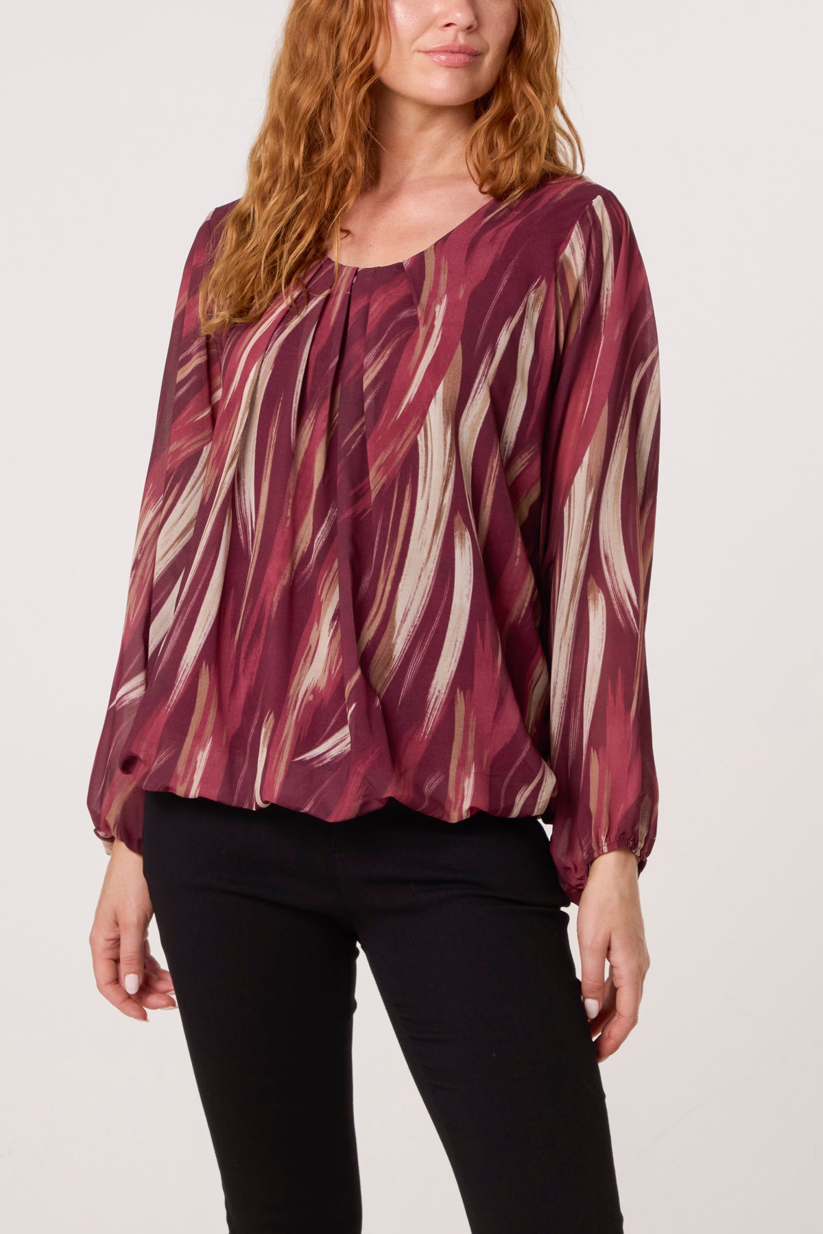 Brushed Print Scoop Neck Blouse
