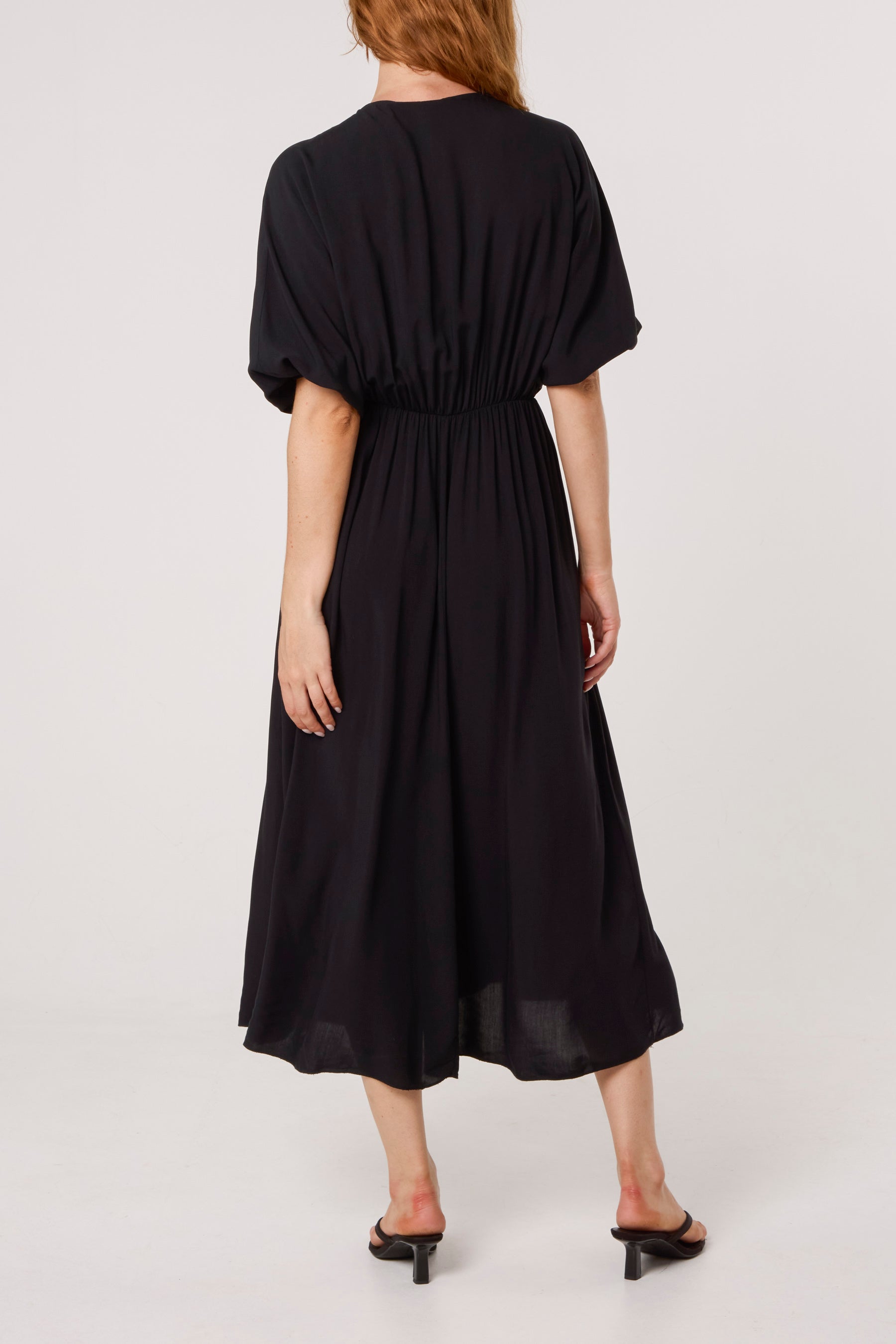 Elasticated Neck Crushed Midi Dress