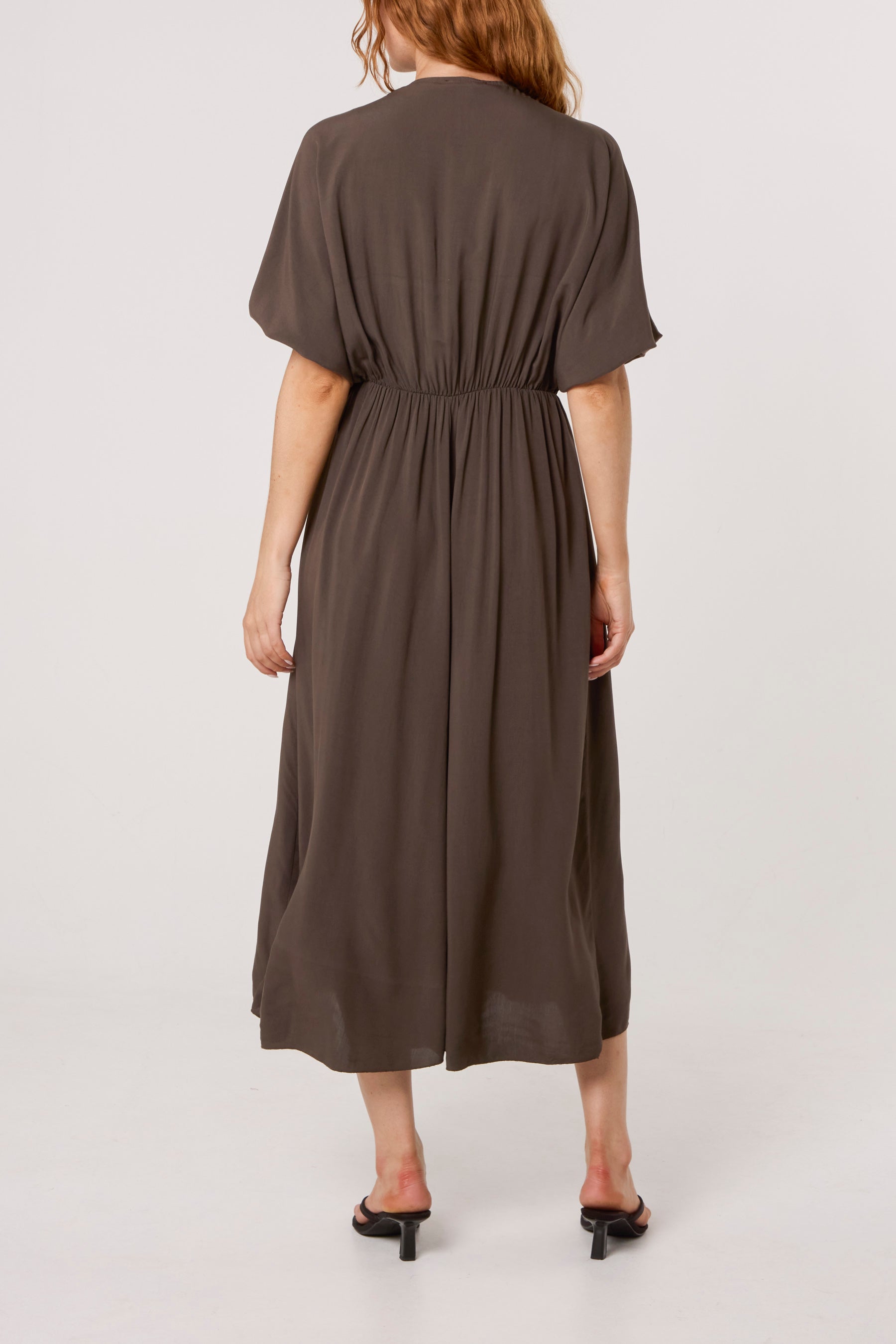 Elasticated Neck Crushed Midi Dress