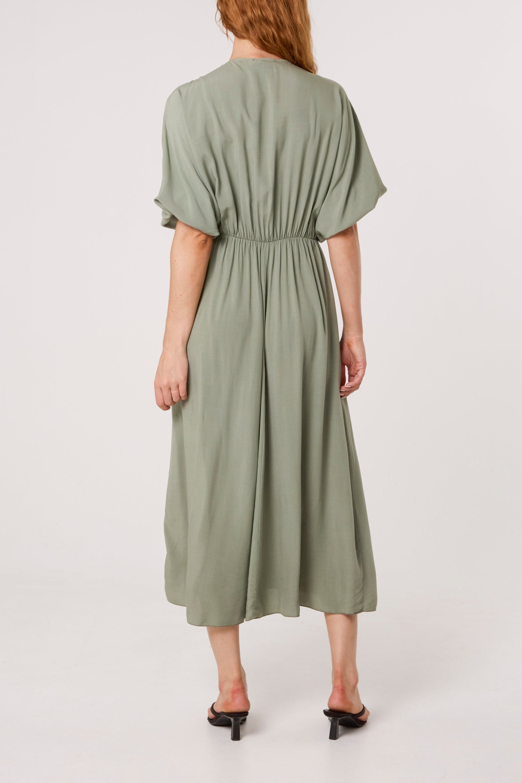 Elasticated Neck Crushed Midi Dress