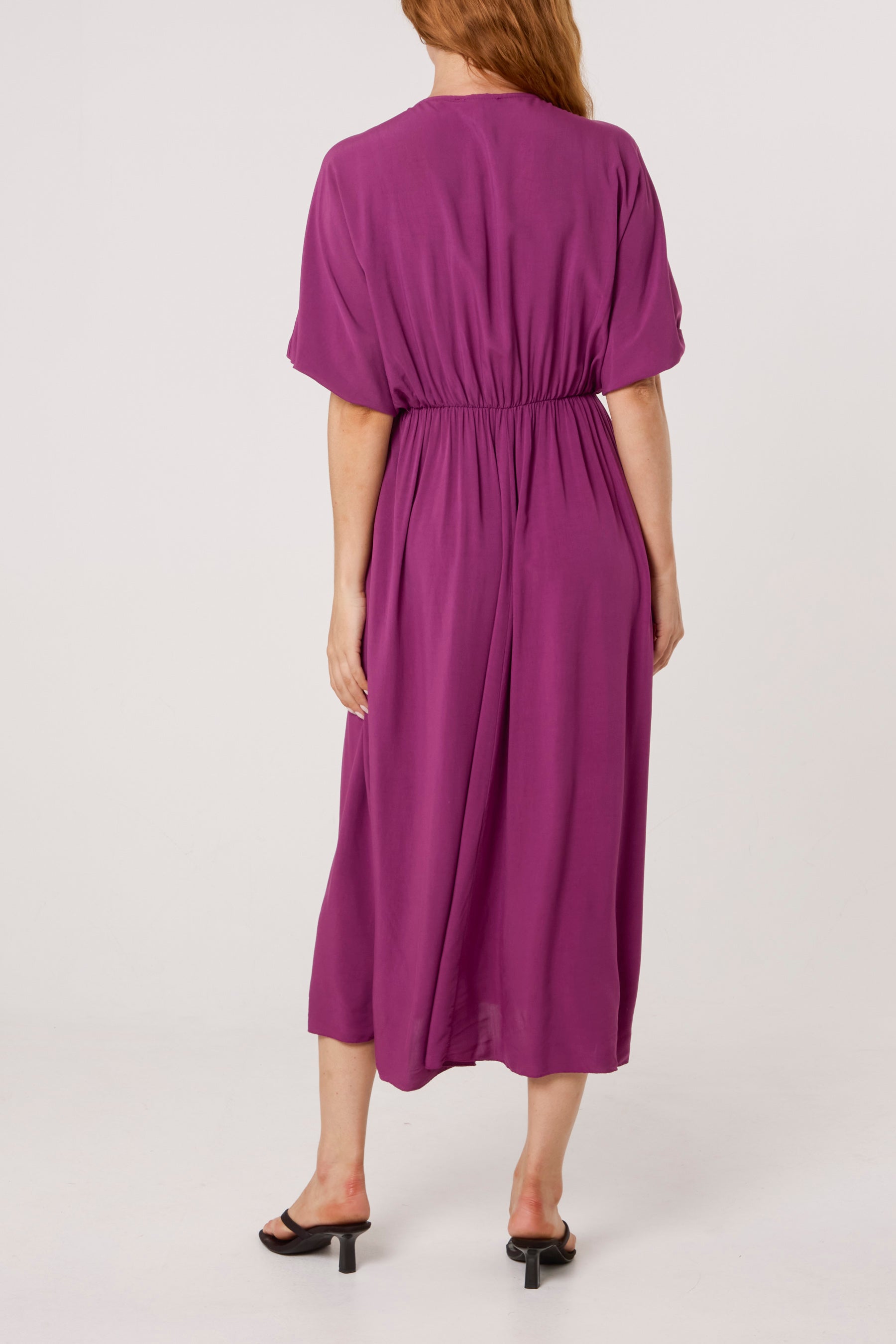 Elasticated Neck Crushed Midi Dress