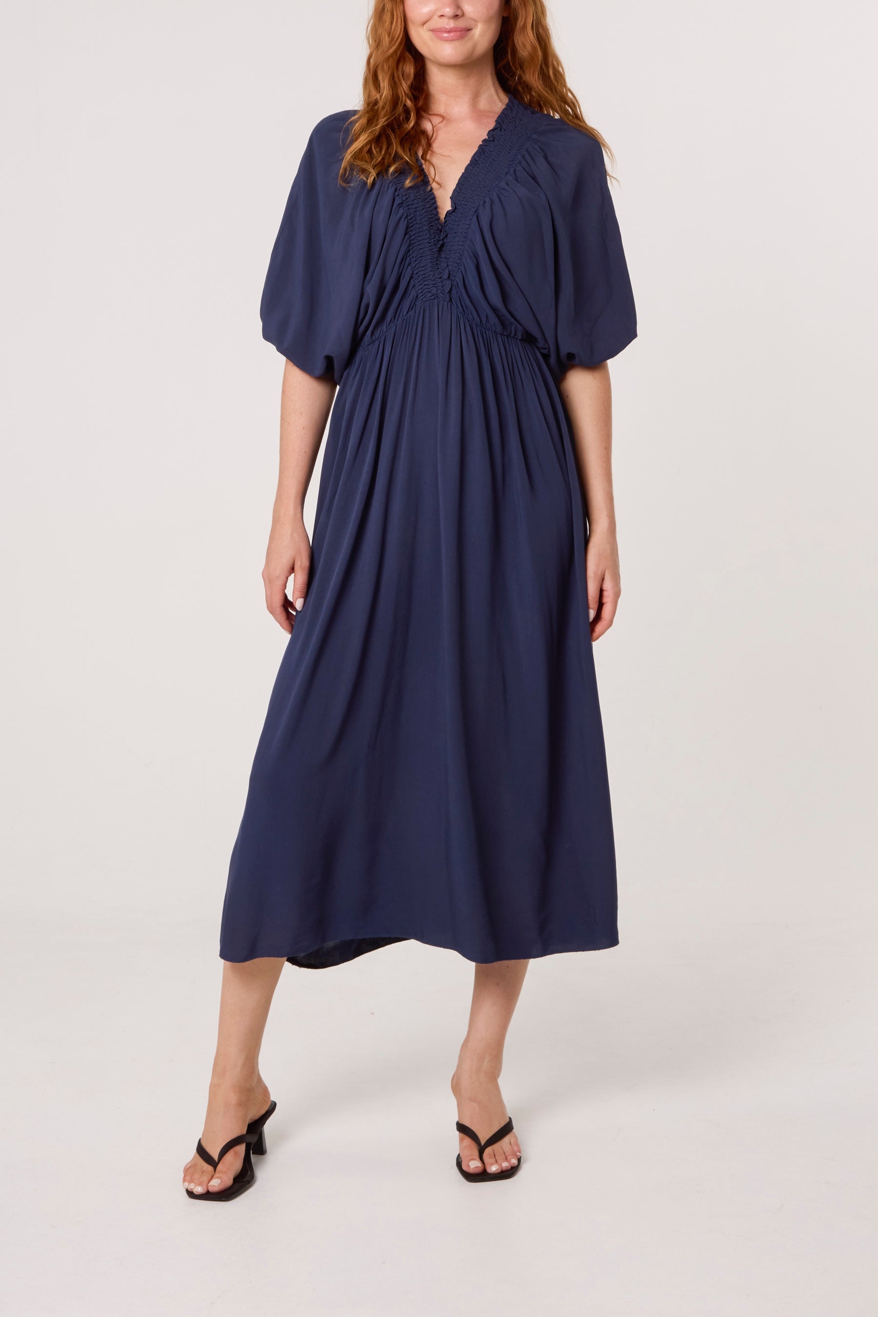 Elasticated Neck Crushed Midi Dress