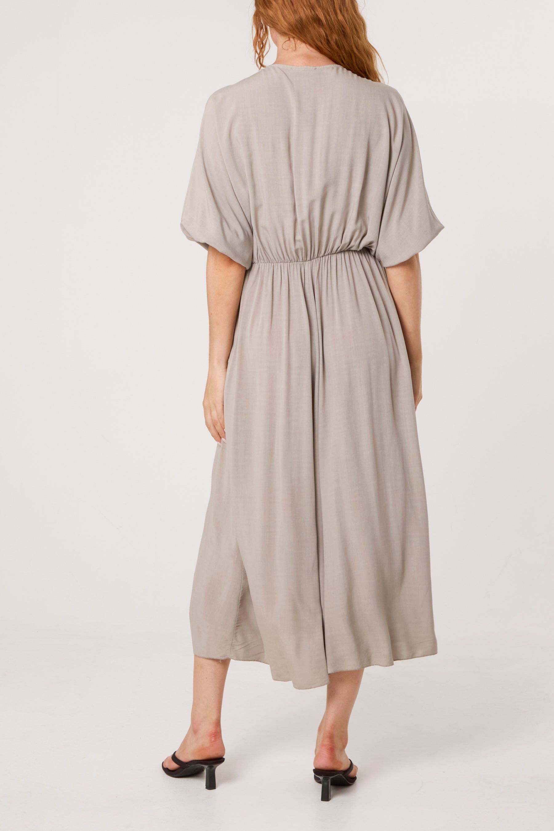 Elasticated Neck Crushed Midi Dress