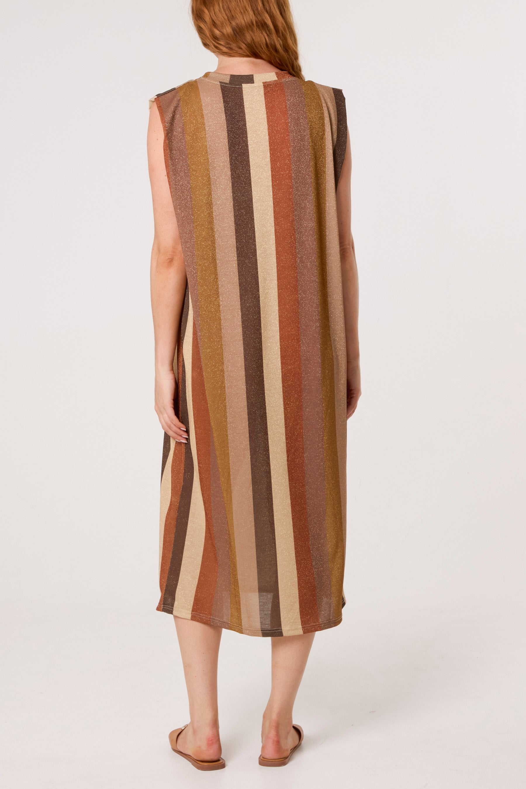 Metallic Knit Multi Stripe Midi Dress