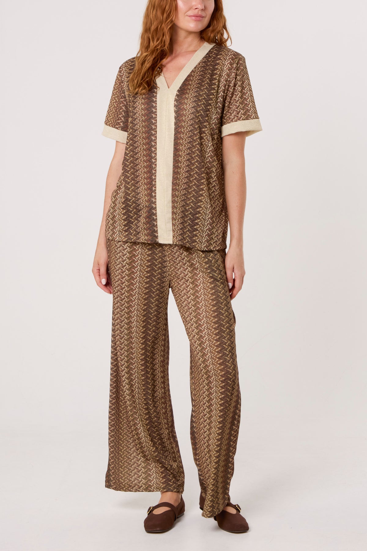 Shimmer Zig Zag Contrast Top & Trousers