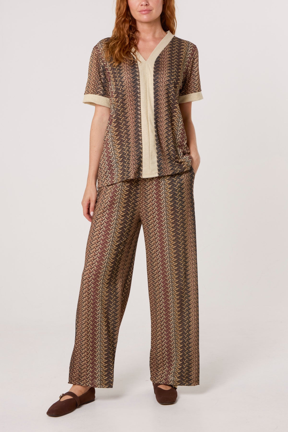 Shimmer Zig Zag Contrast Top & Trousers