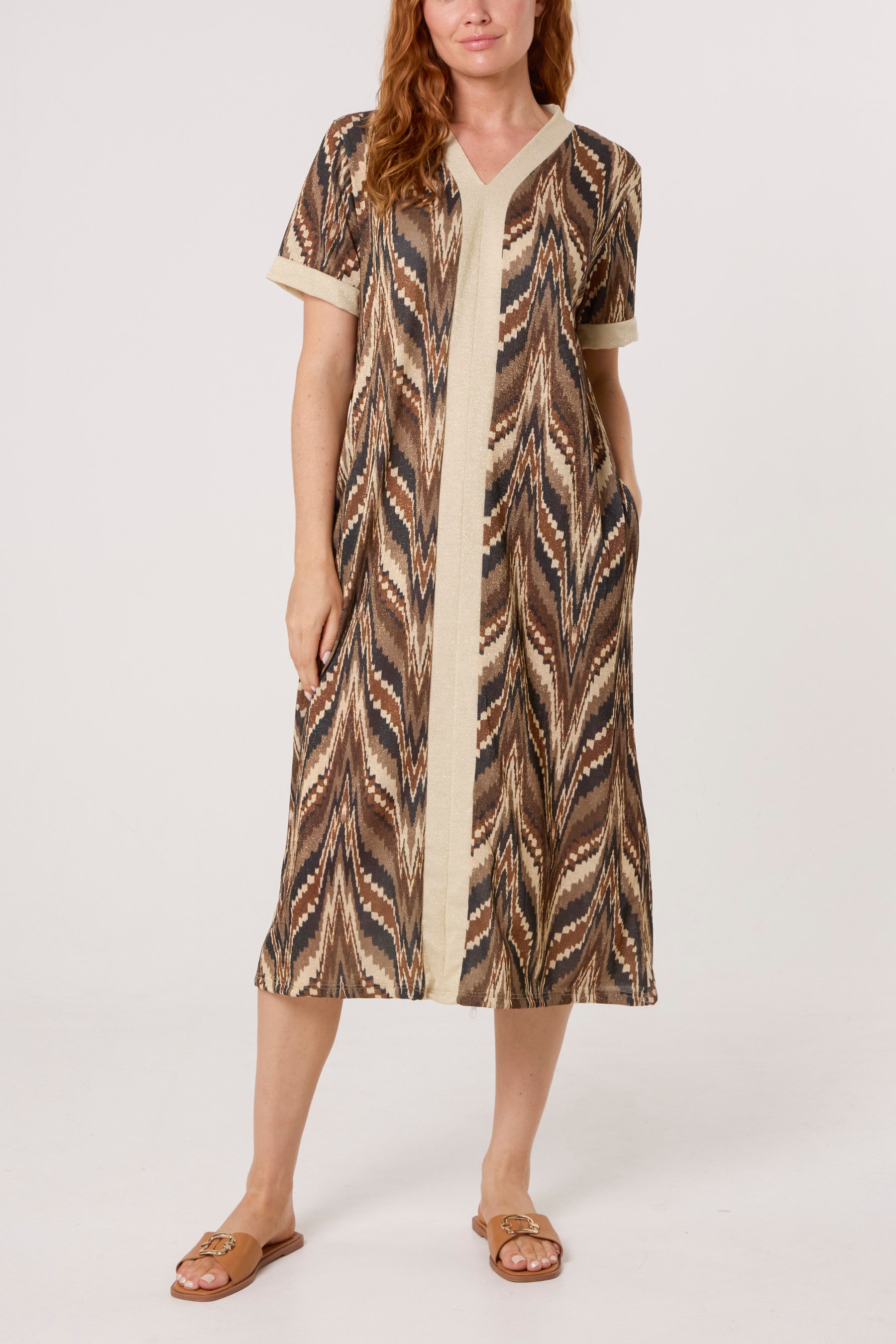 Shimmer Ikat Short Sleeve Midi Dress