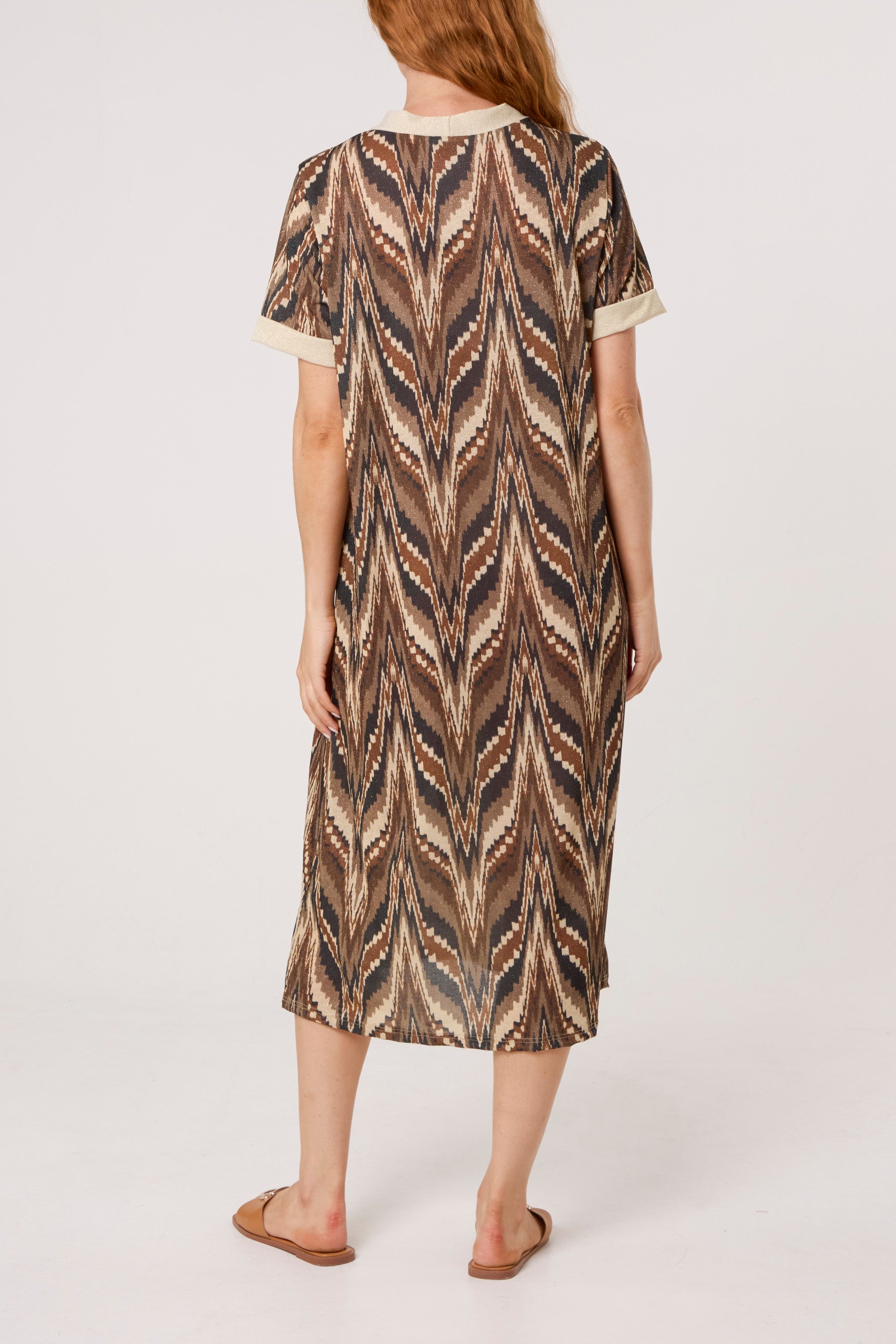Shimmer Ikat Short Sleeve Midi Dress