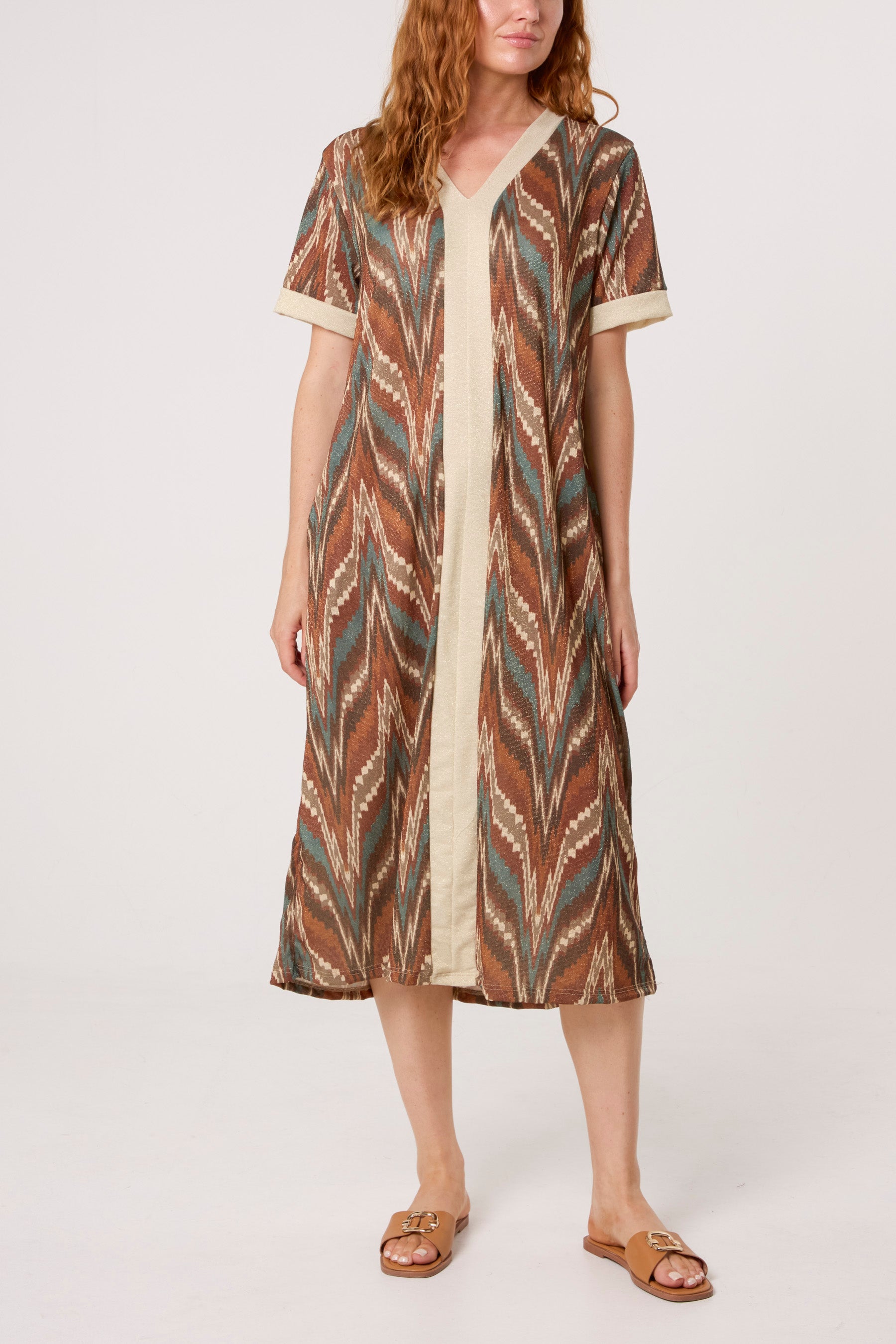 Shimmer Ikat Short Sleeve Midi Dress