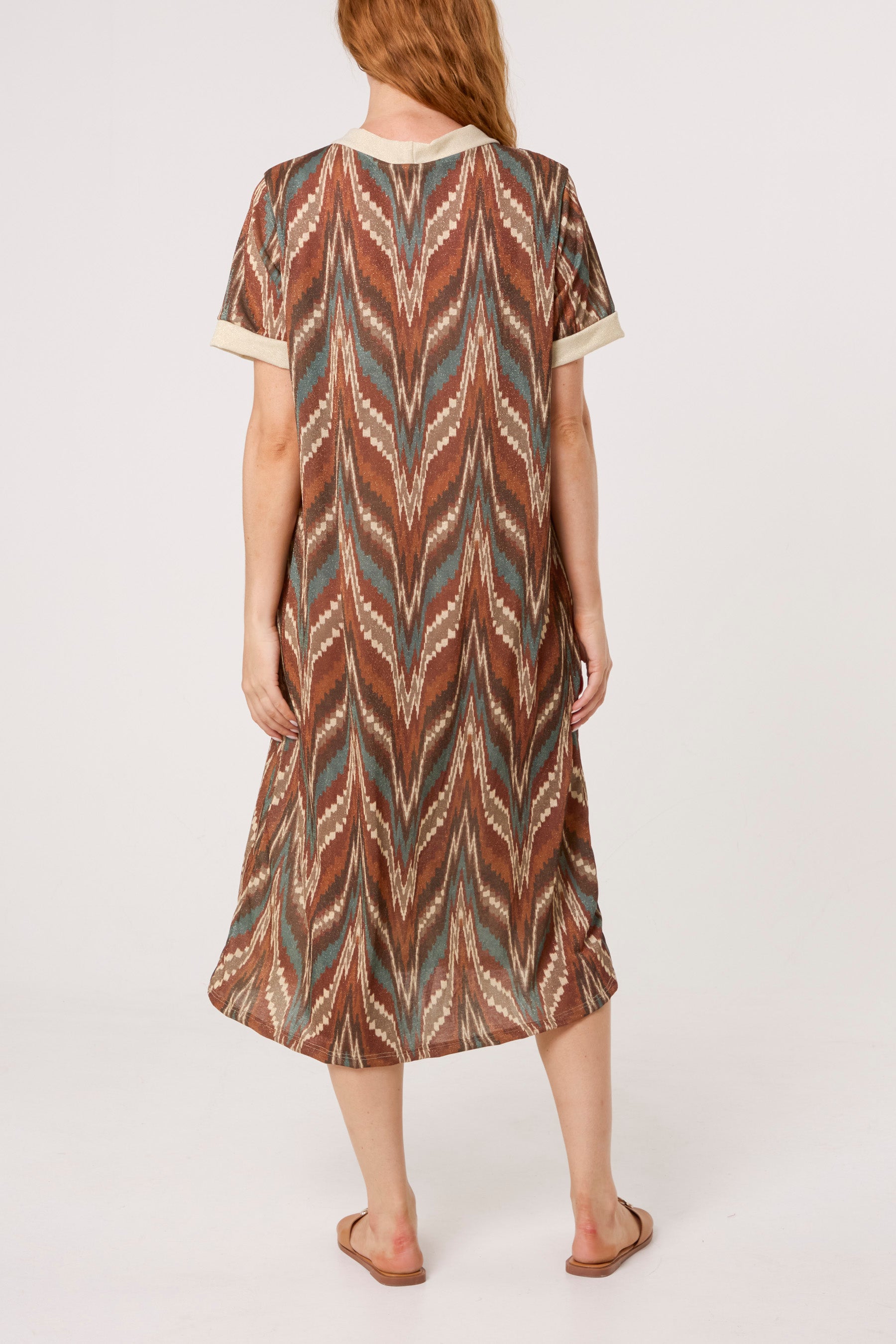 Shimmer Ikat Short Sleeve Midi Dress