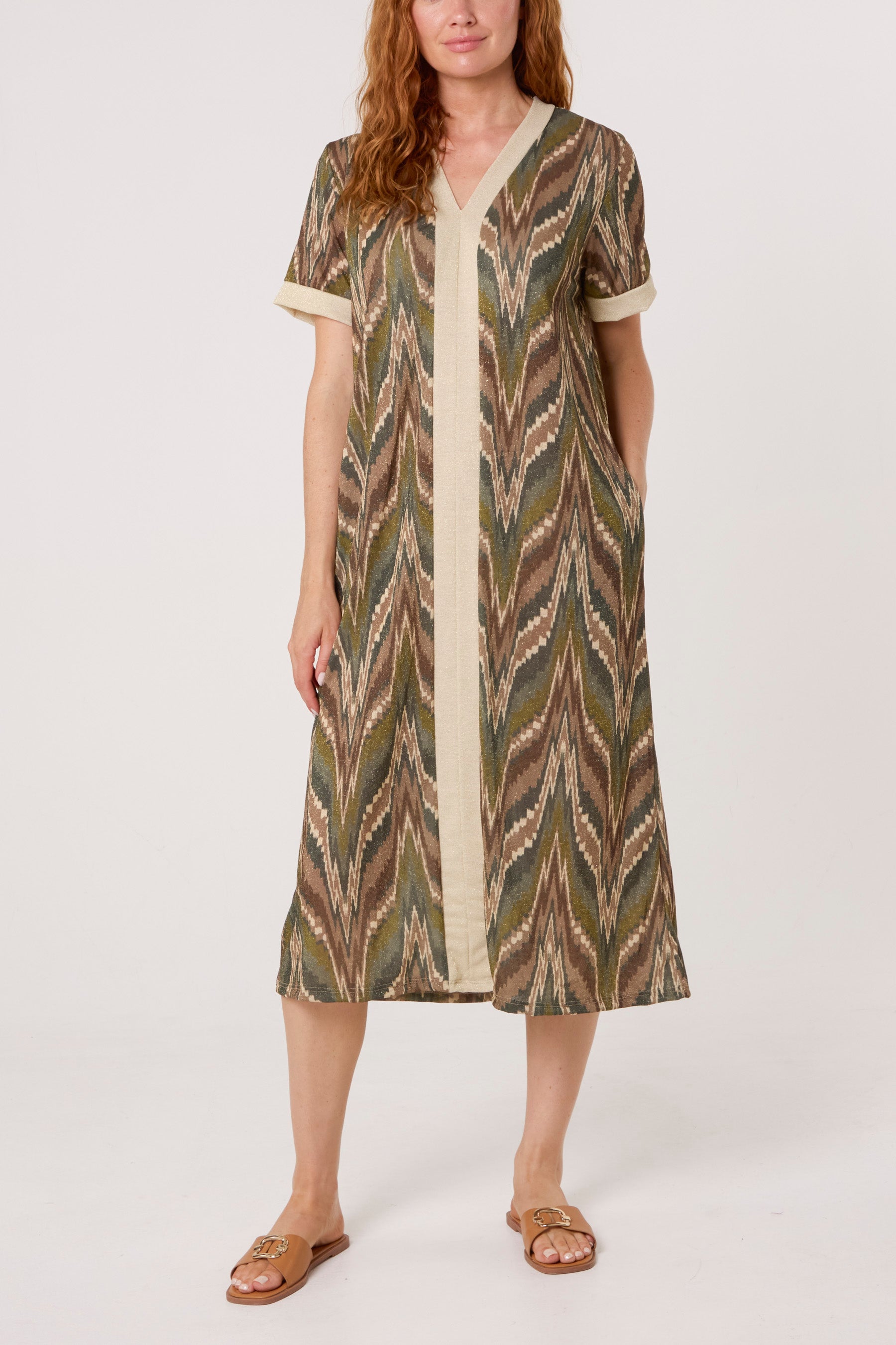 Shimmer Ikat Short Sleeve Midi Dress