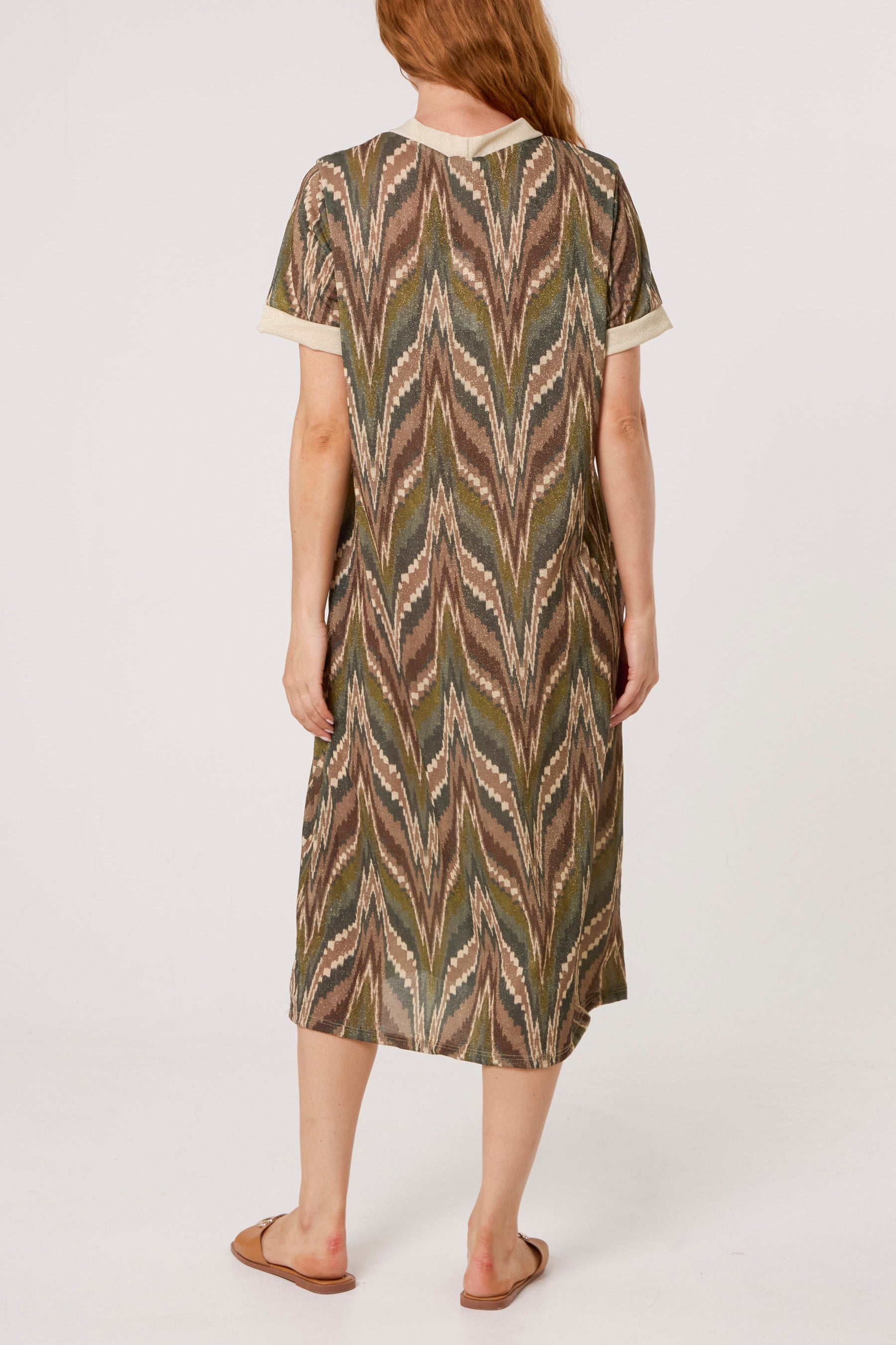 Shimmer Ikat Short Sleeve Midi Dress