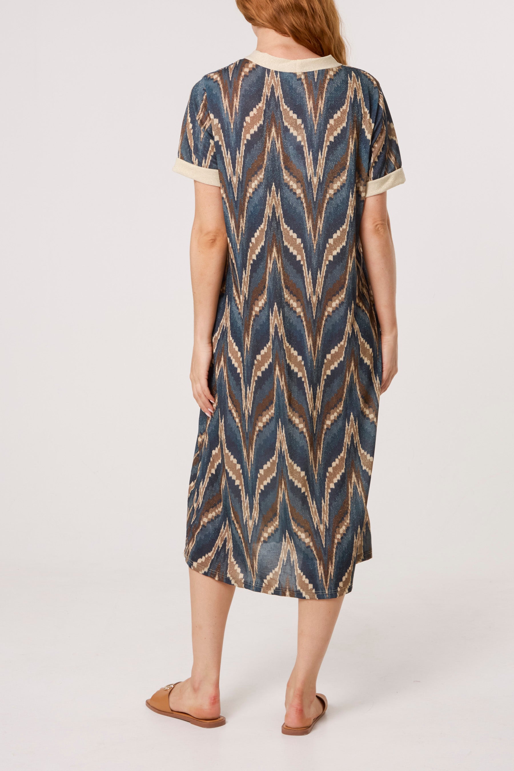 Shimmer Ikat Short Sleeve Midi Dress