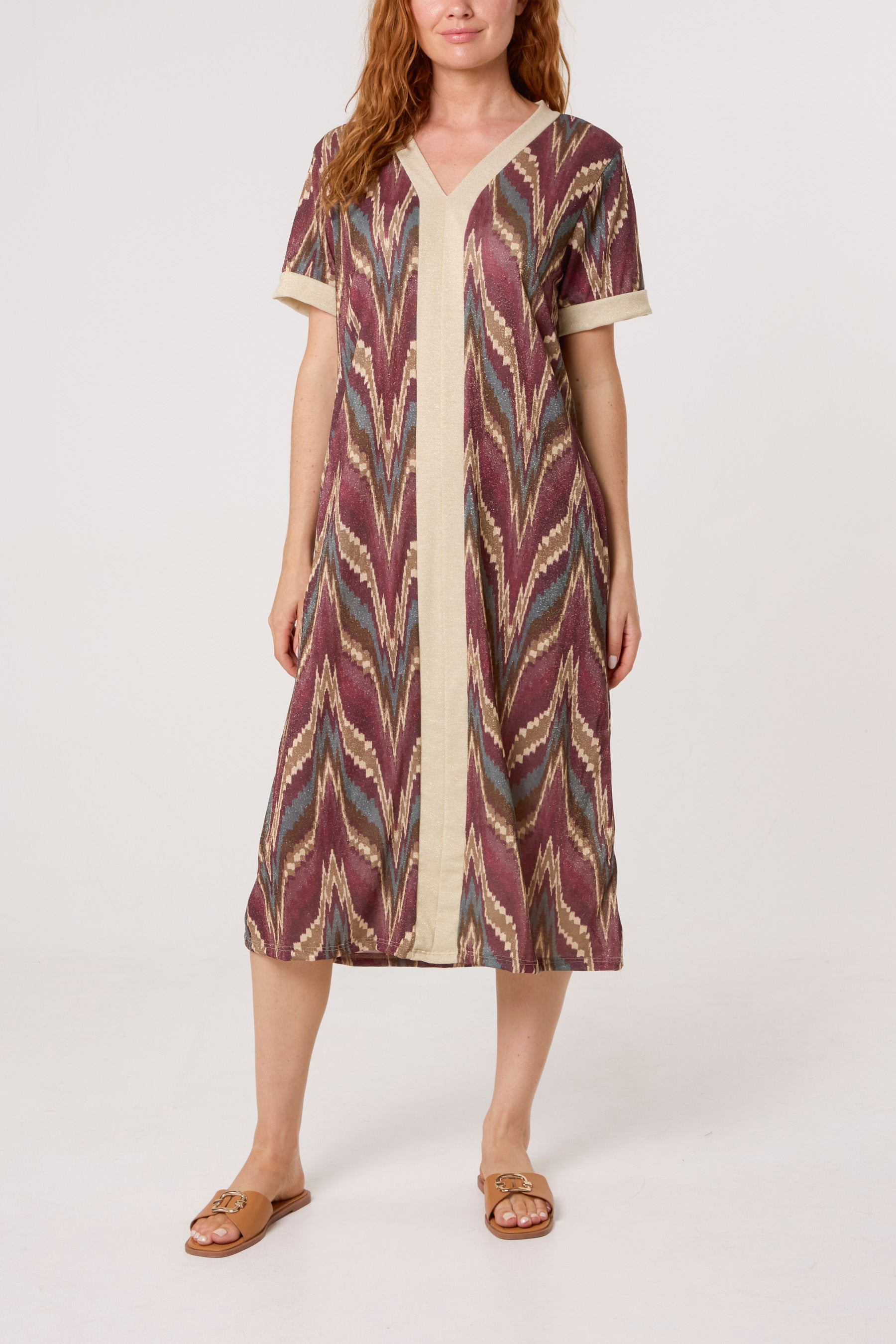 Shimmer Ikat Short Sleeve Midi Dress