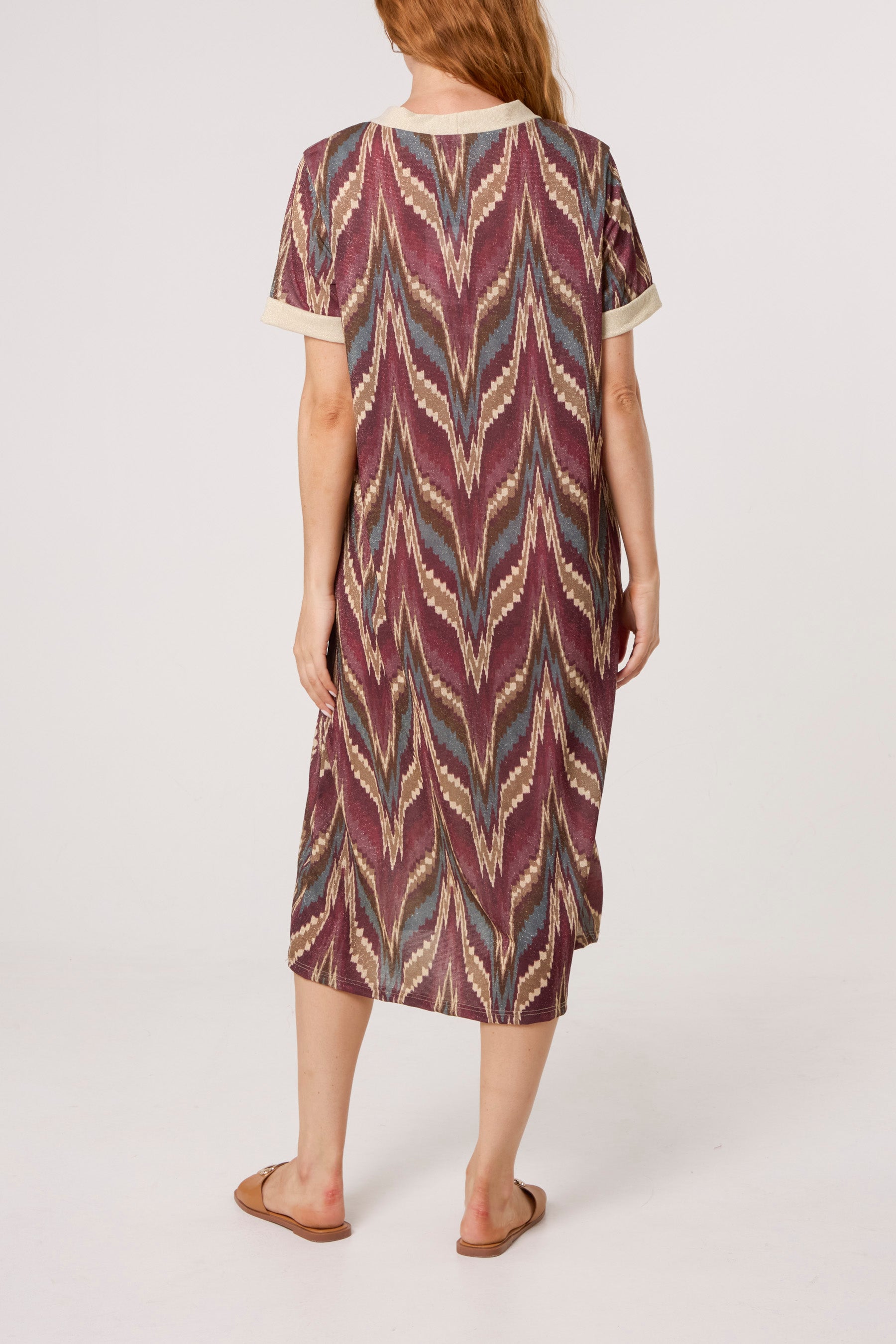 Shimmer Ikat Short Sleeve Midi Dress