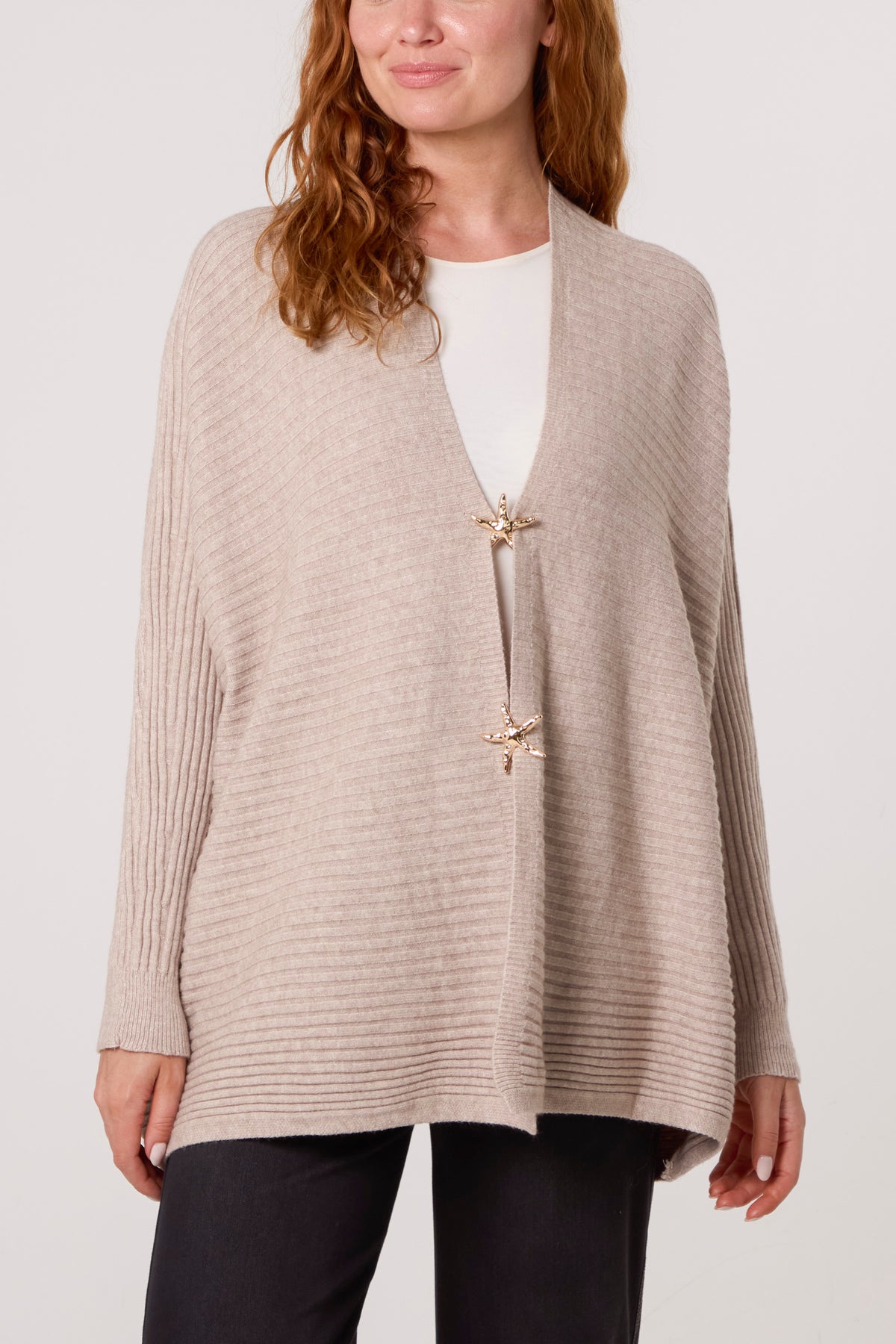 Ribbed Knit Star Buttons Cardigan