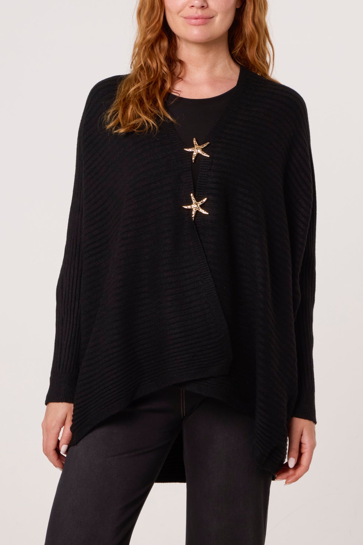 Ribbed Knit Star Buttons Cardigan