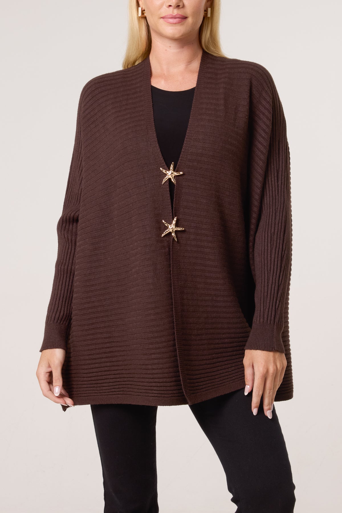 Ribbed Knit Star Buttons Cardigan