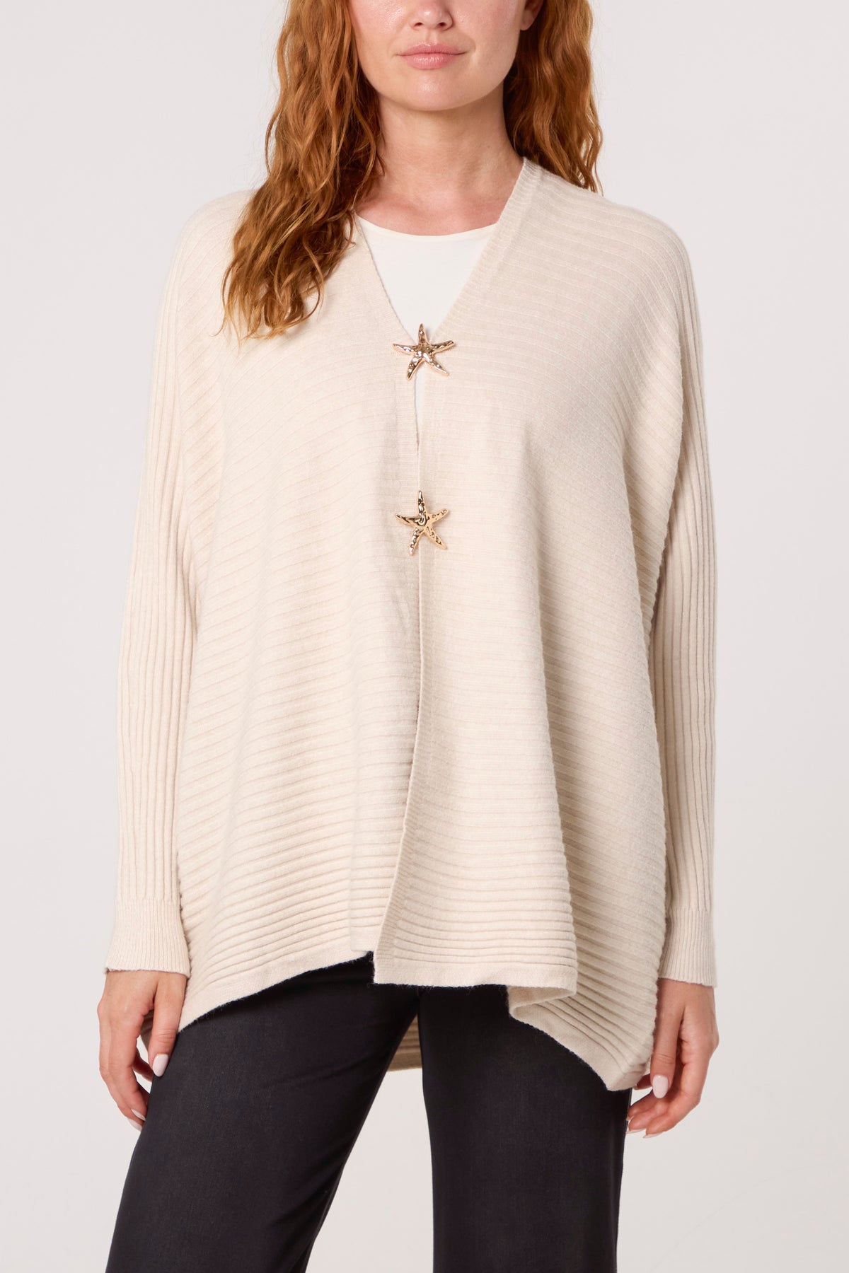 Ribbed Knit Star Buttons Cardigan
