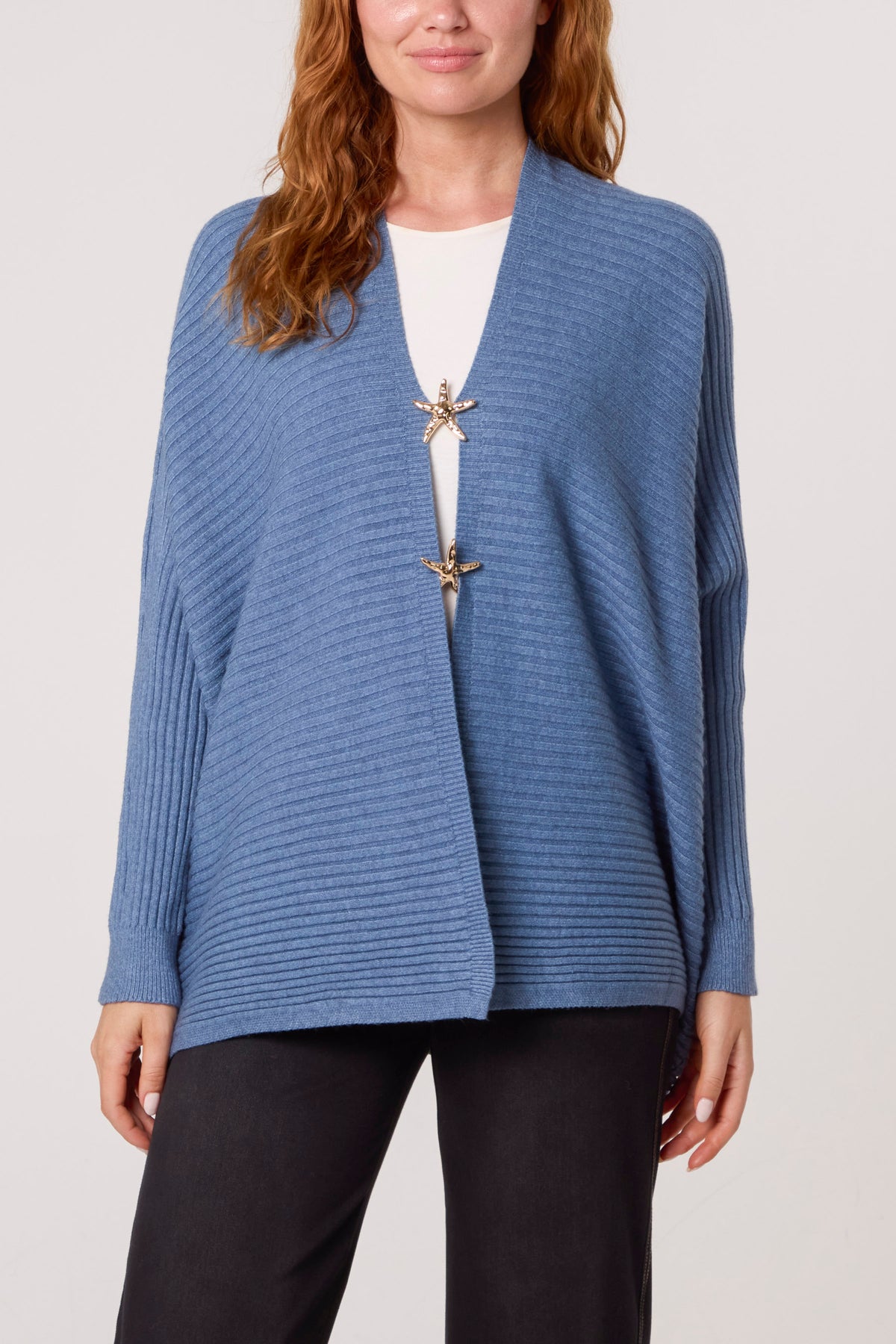 Ribbed Knit Star Buttons Cardigan