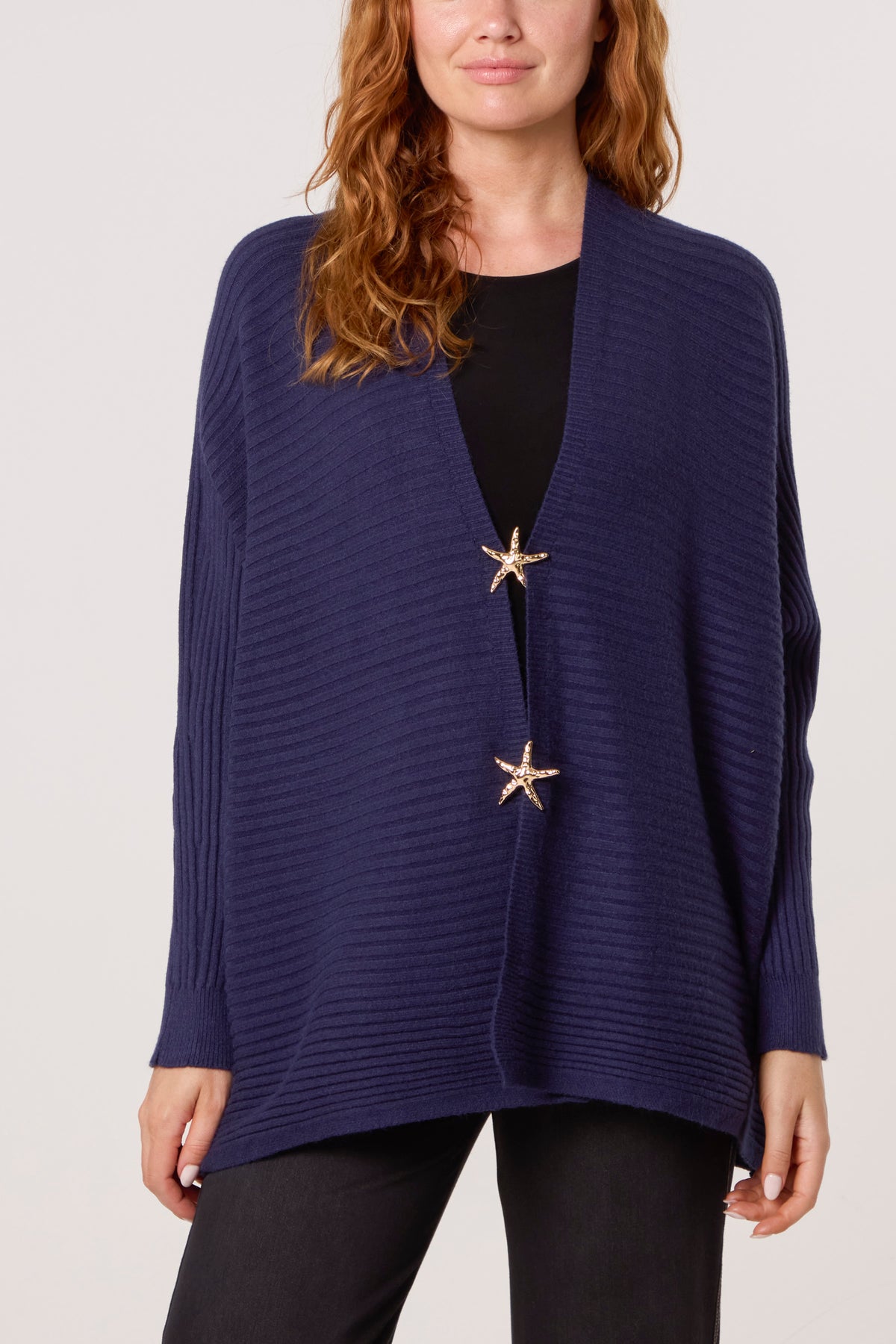 Ribbed Knit Star Buttons Cardigan