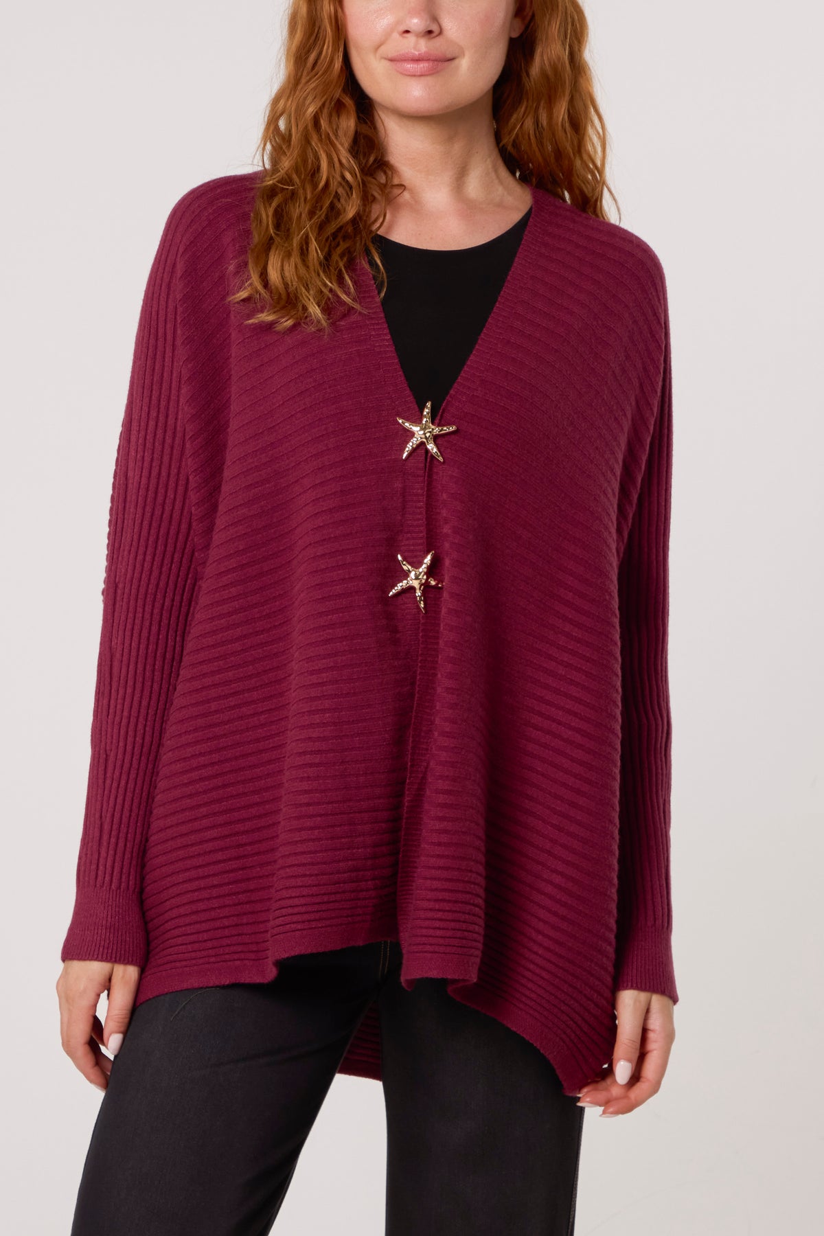 Ribbed Knit Star Buttons Cardigan