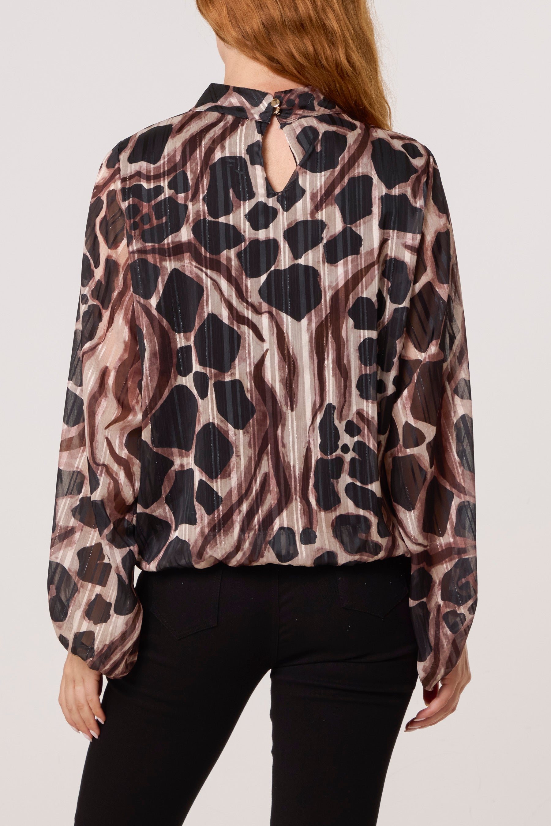 Lurex Pebble High Neck Blouse