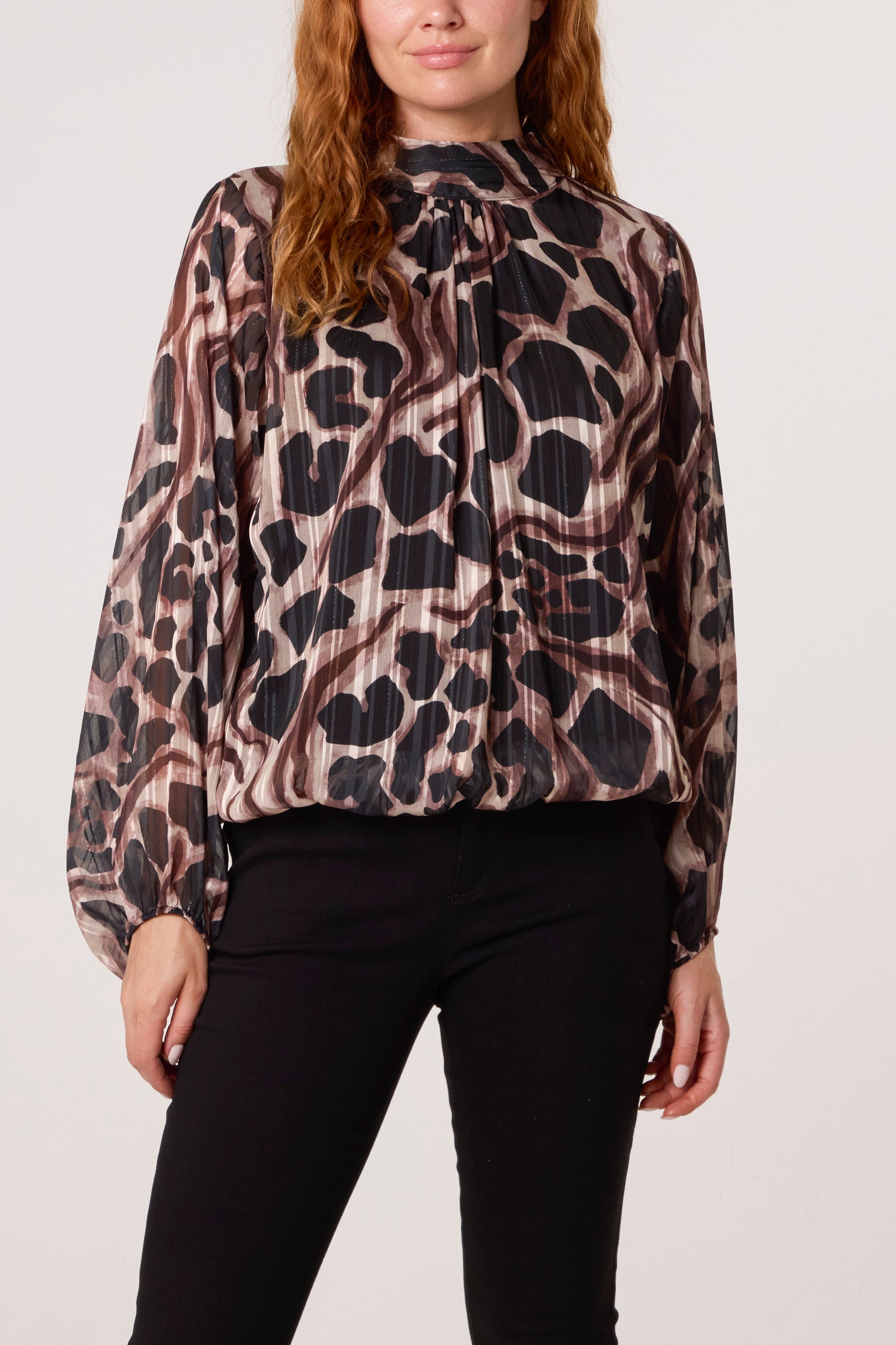 Lurex Pebble High Neck Blouse