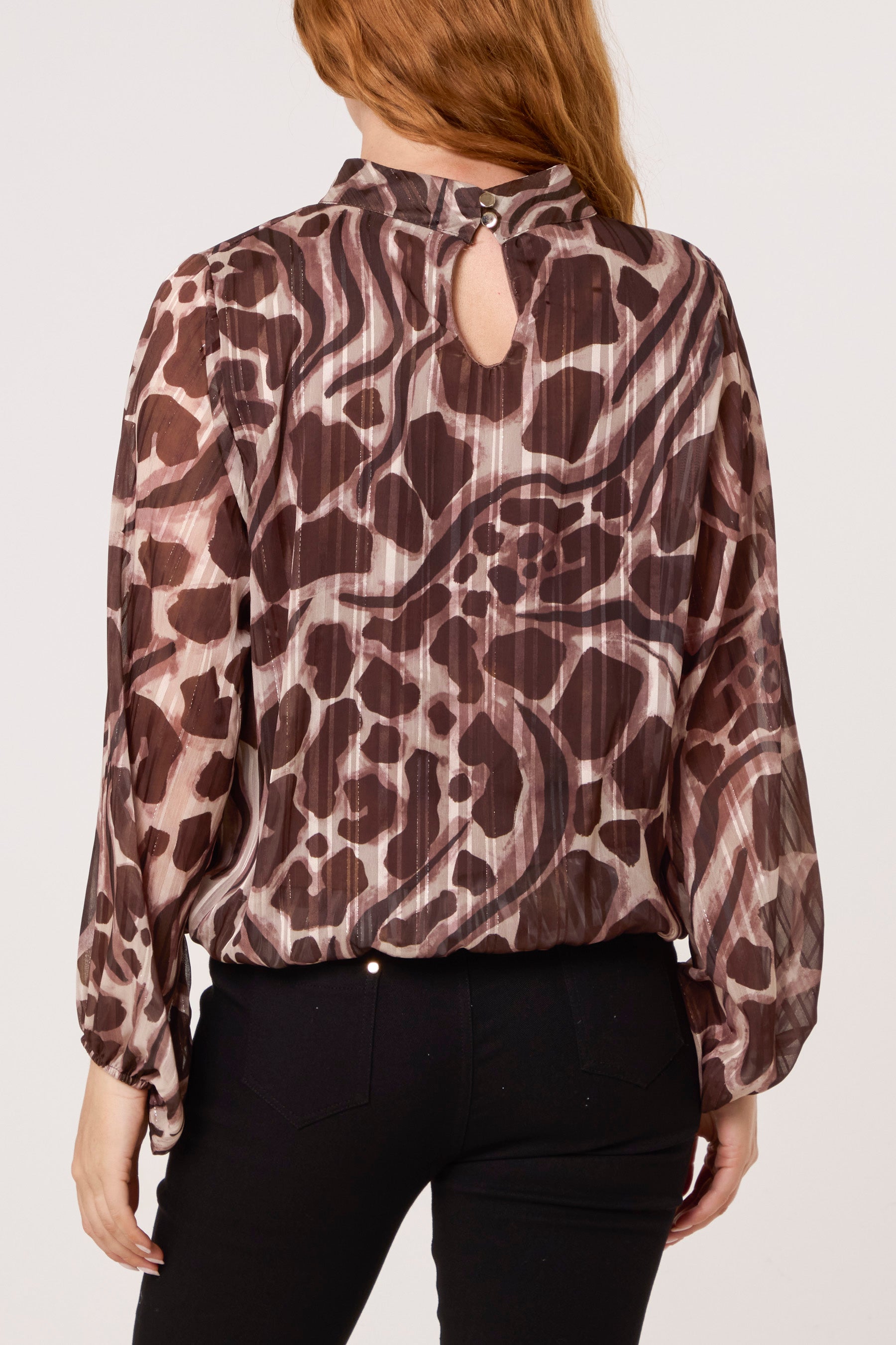 Lurex Pebble High Neck Blouse