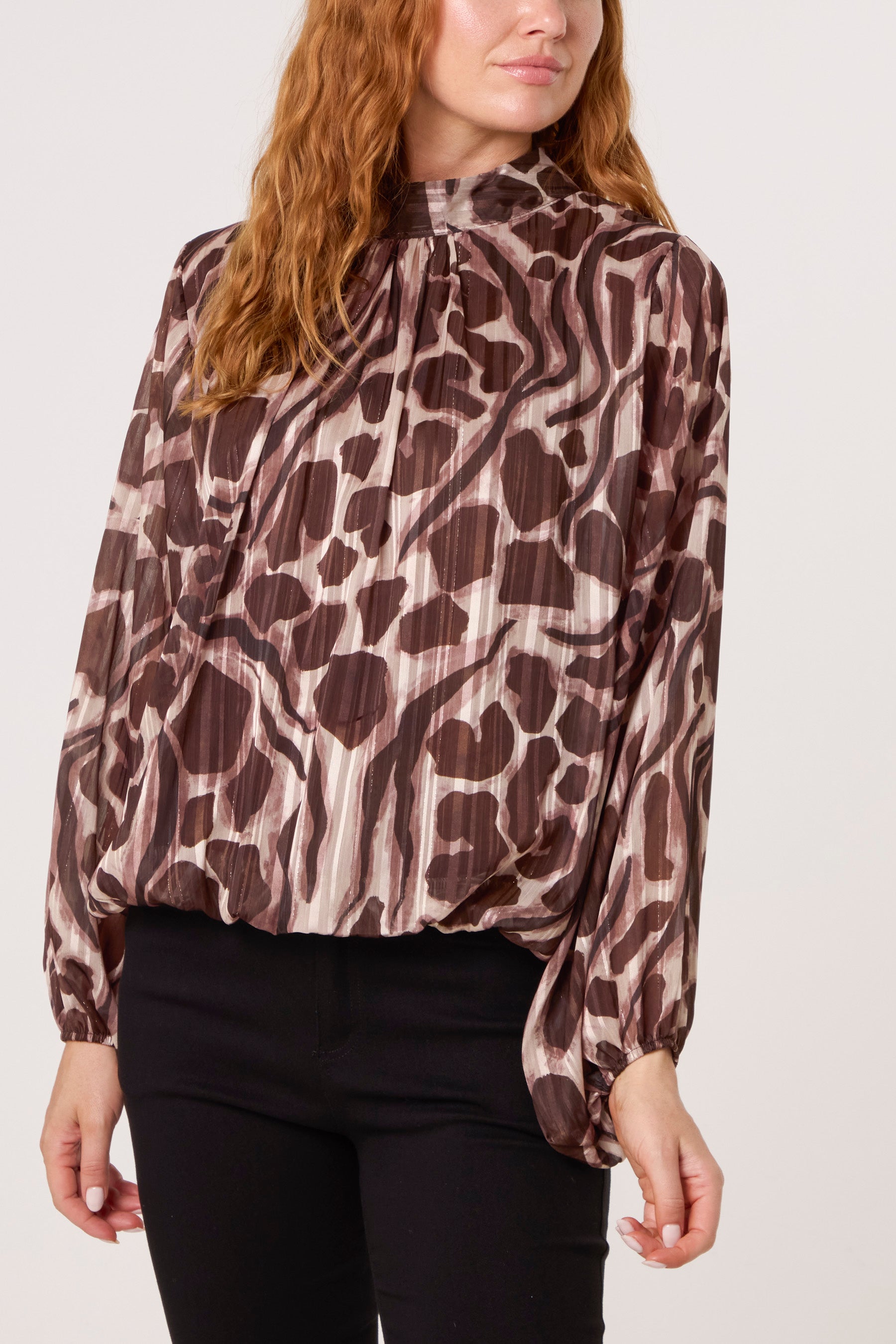 Lurex Pebble High Neck Blouse