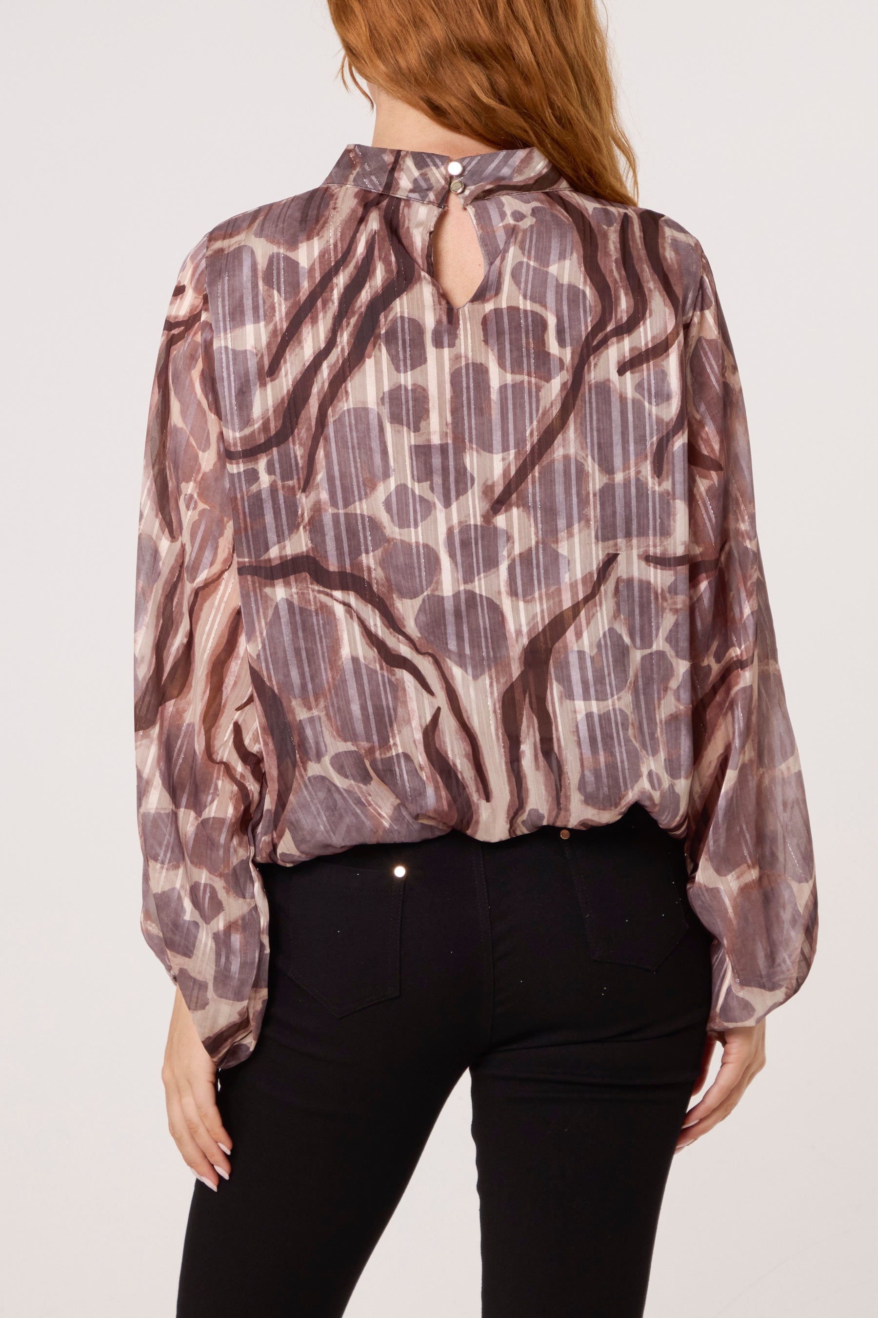 Lurex Pebble High Neck Blouse