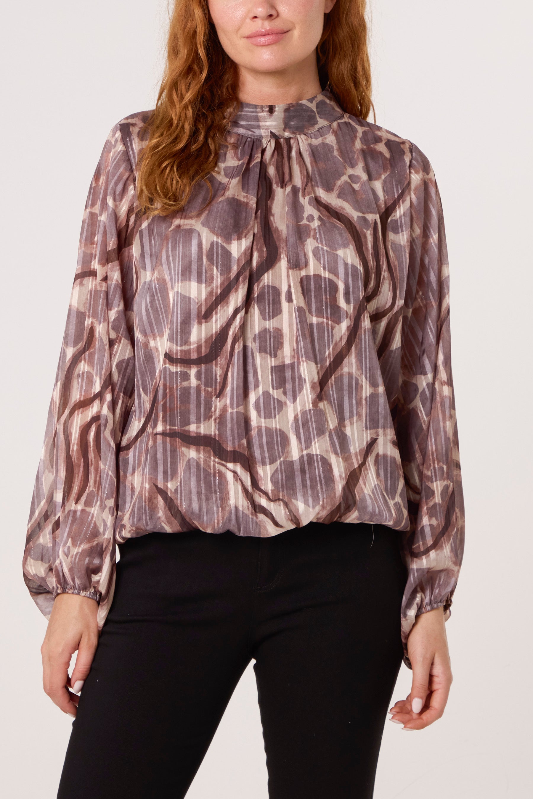 Lurex Pebble High Neck Blouse