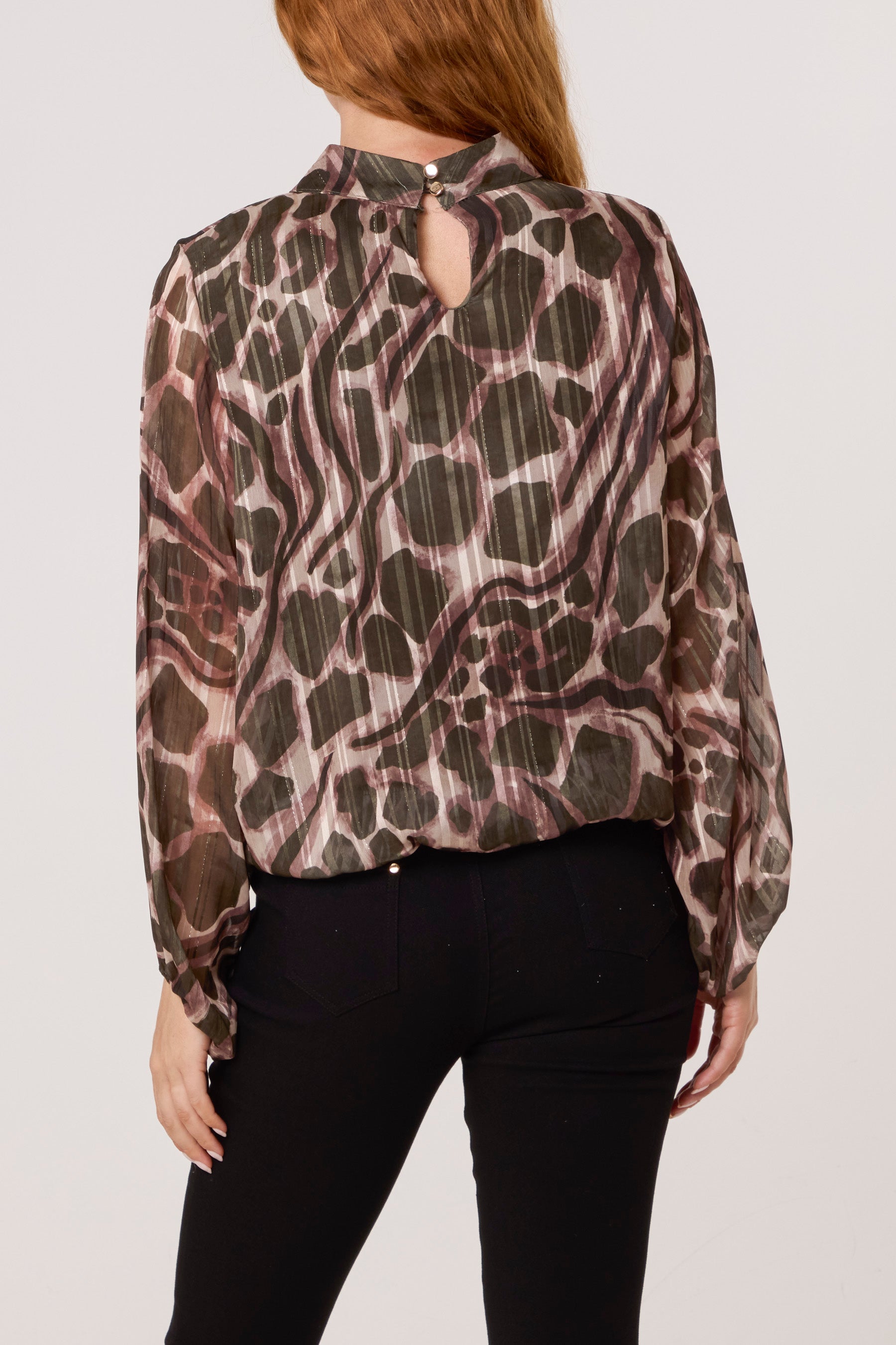 Lurex Pebble High Neck Blouse