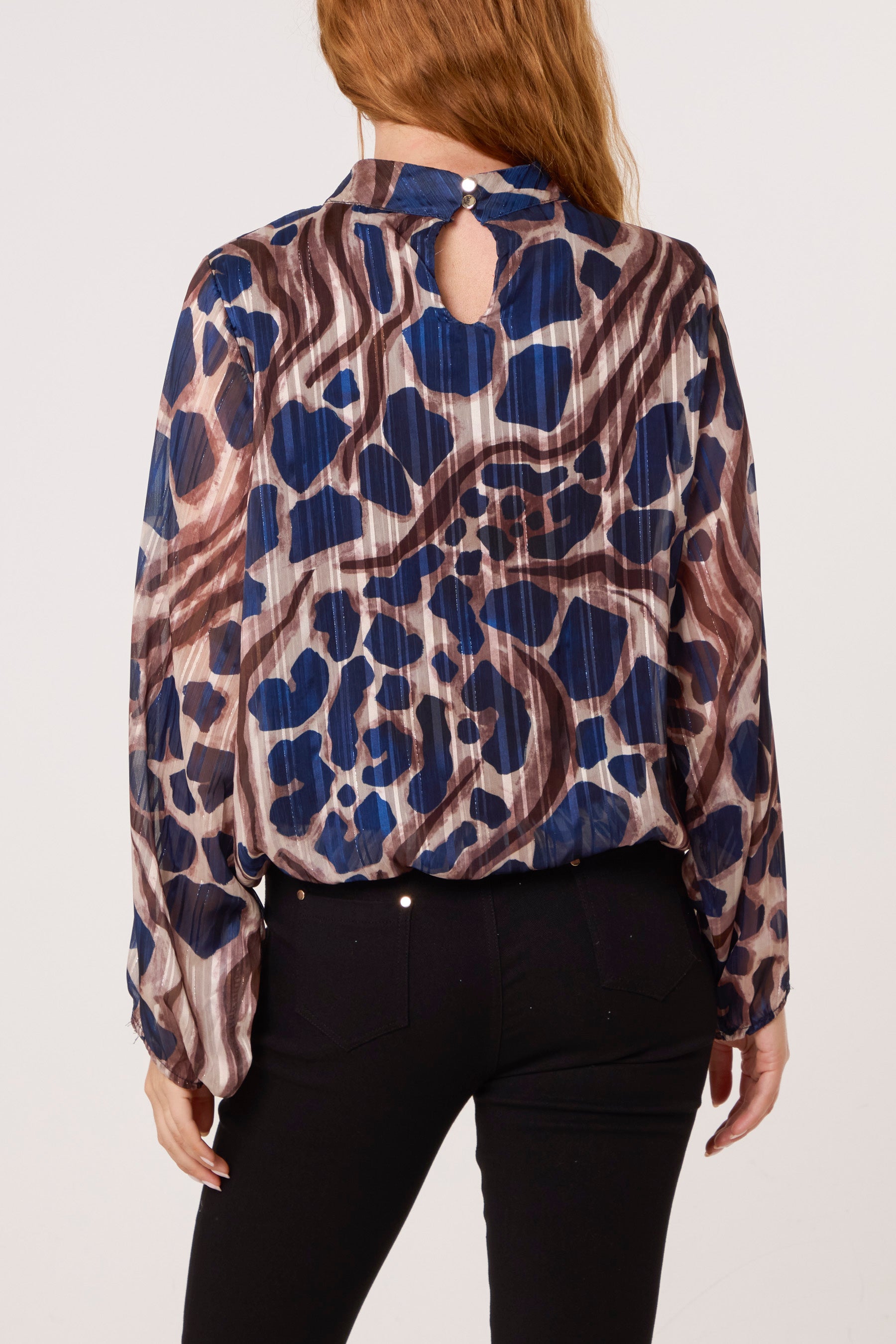 Lurex Pebble High Neck Blouse