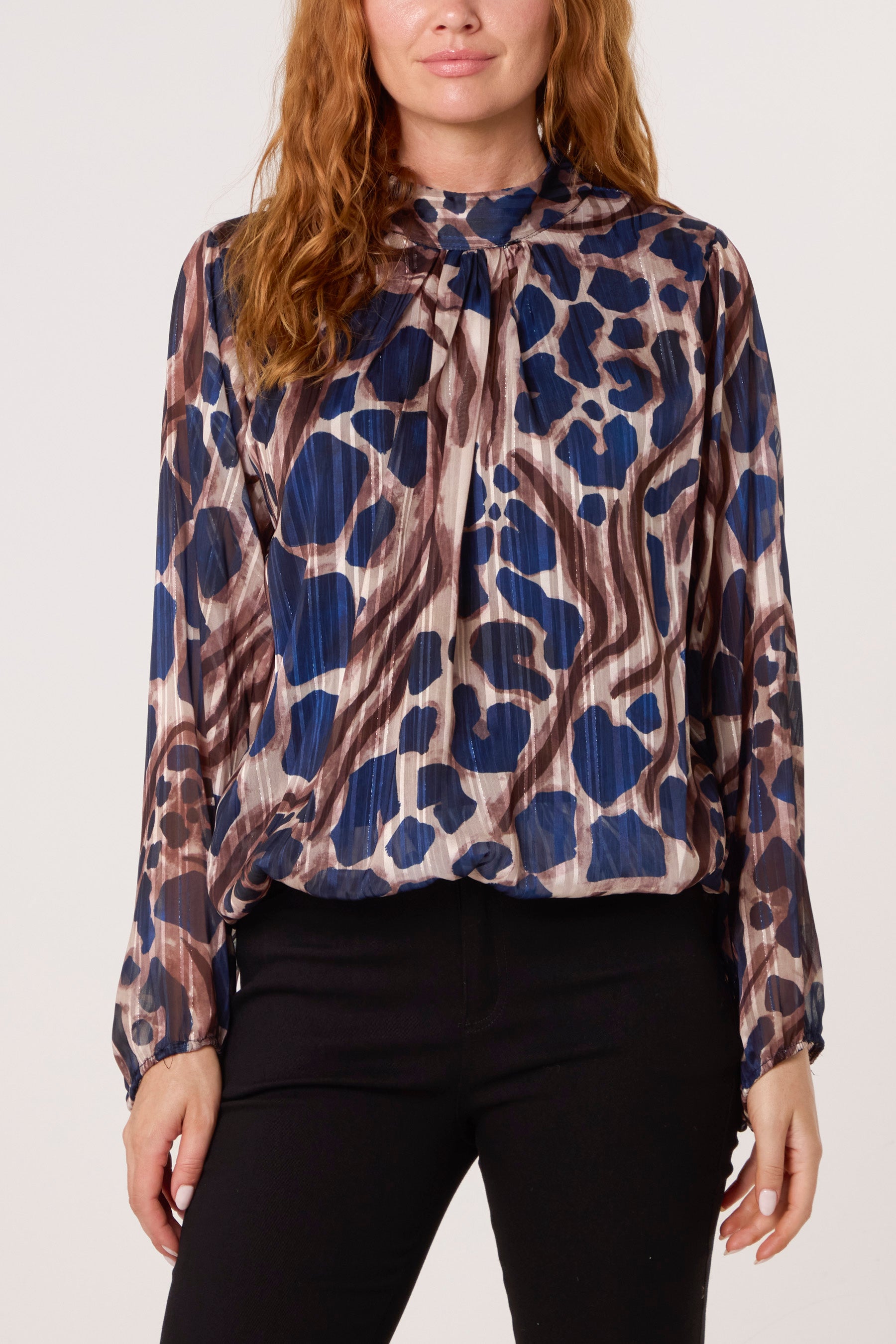 Lurex Pebble High Neck Blouse