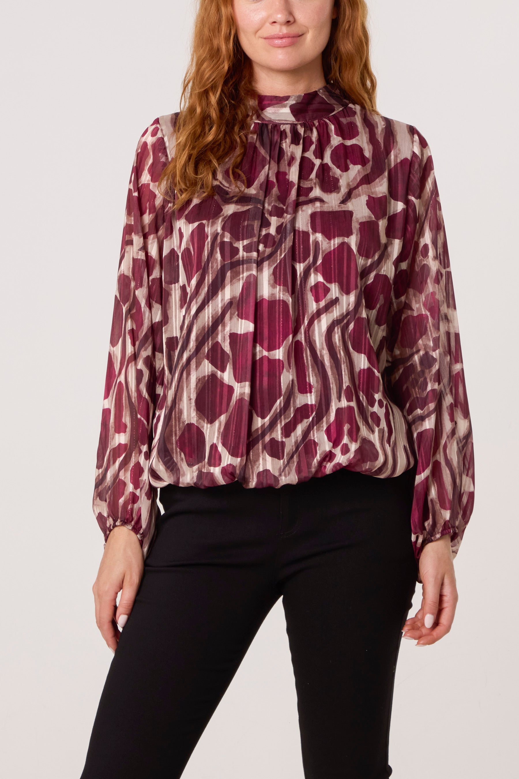 Lurex Pebble High Neck Blouse