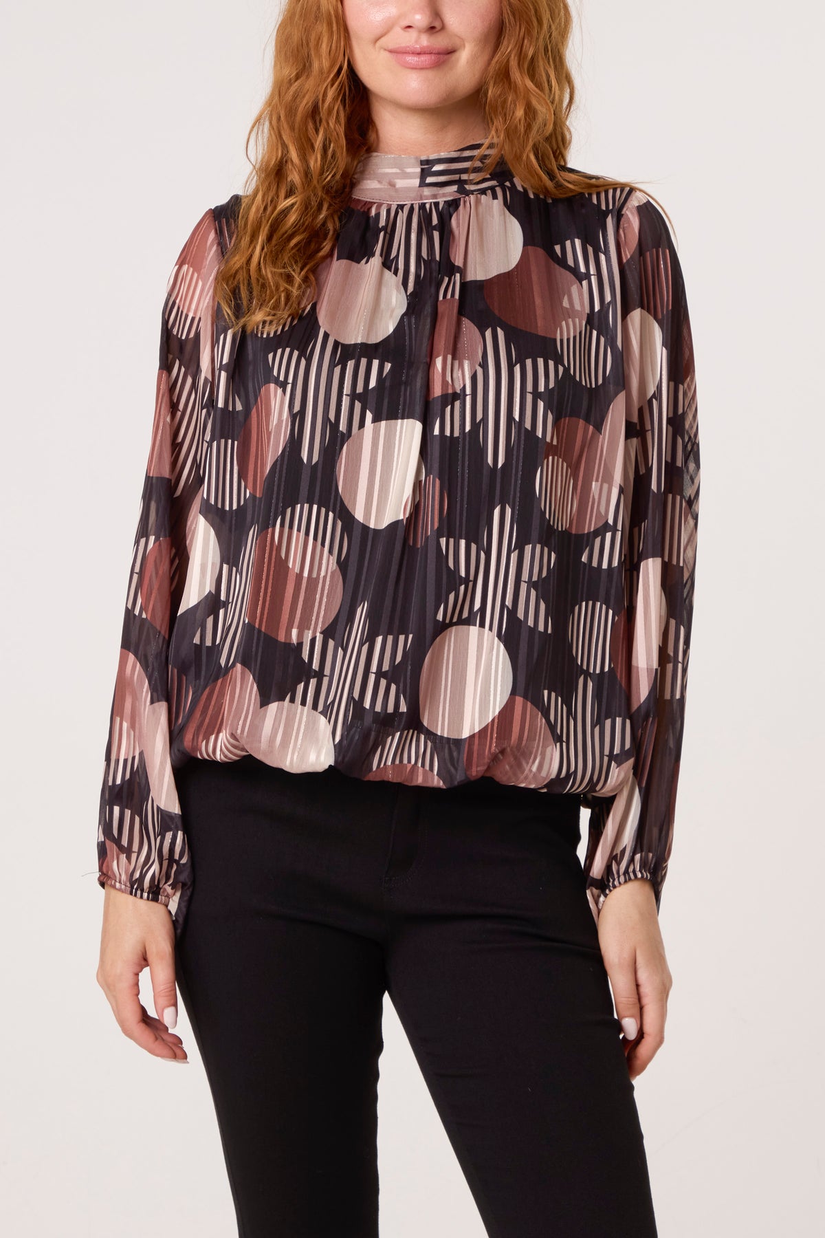 Lurex Circles High Neck Blouse