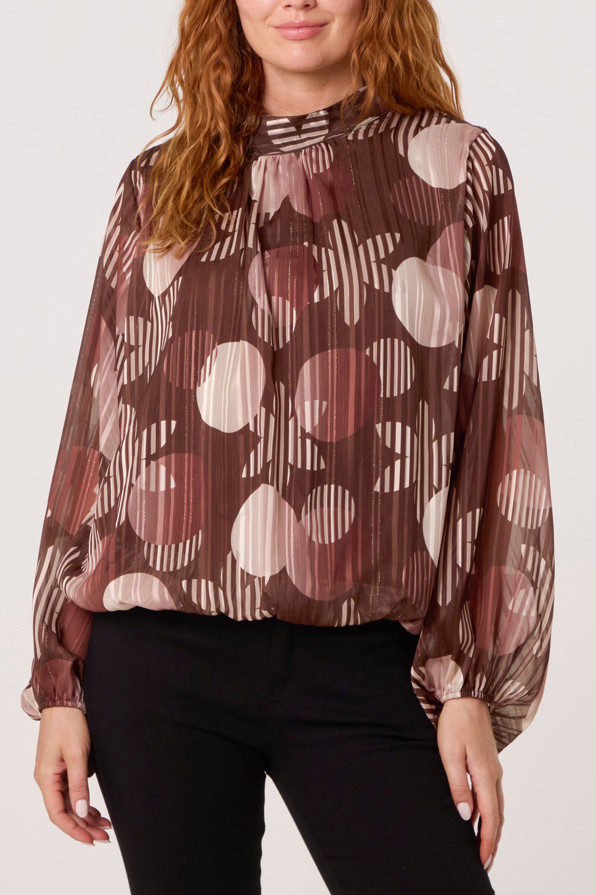 Lurex Circles High Neck Blouse
