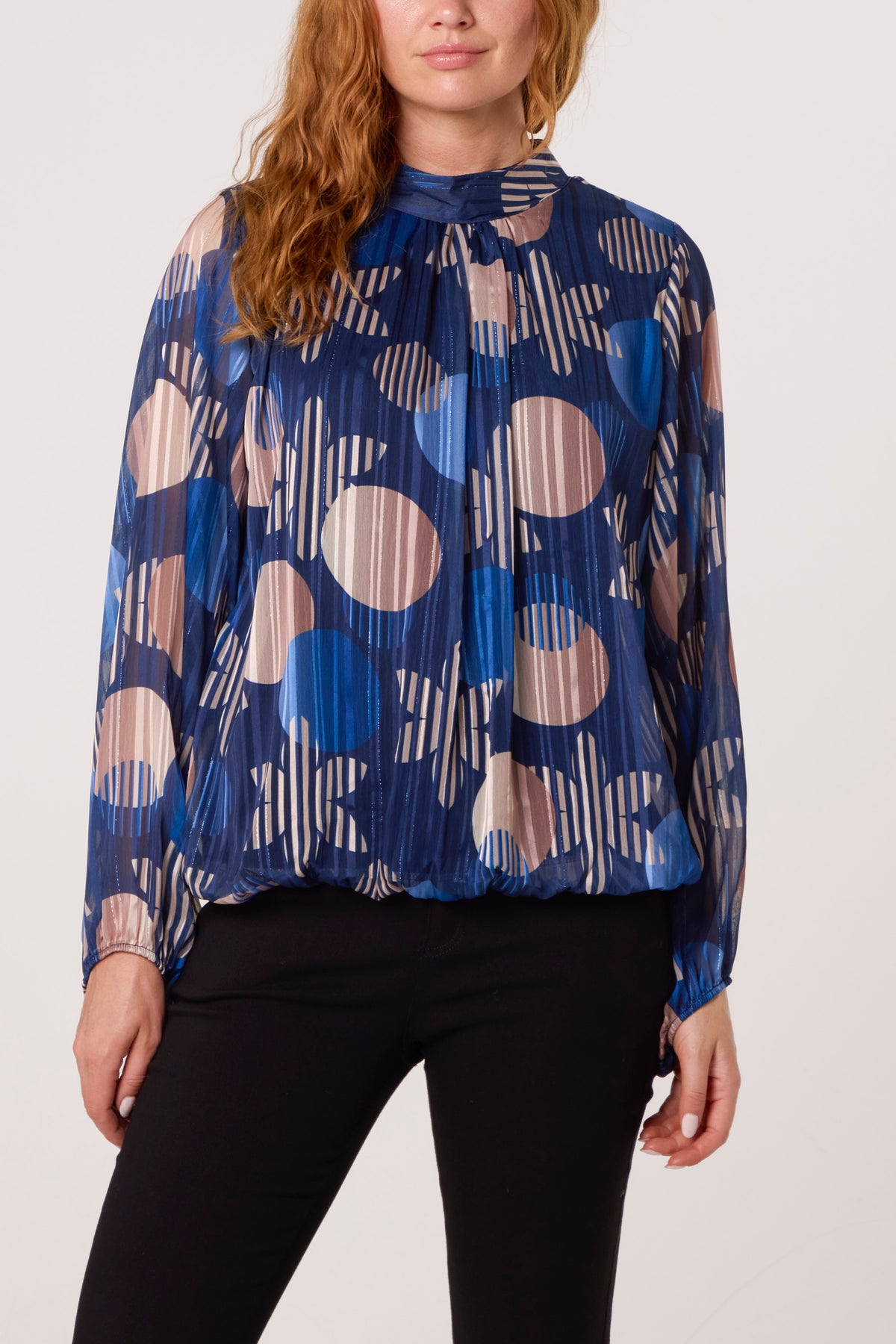 Lurex Circles High Neck Blouse