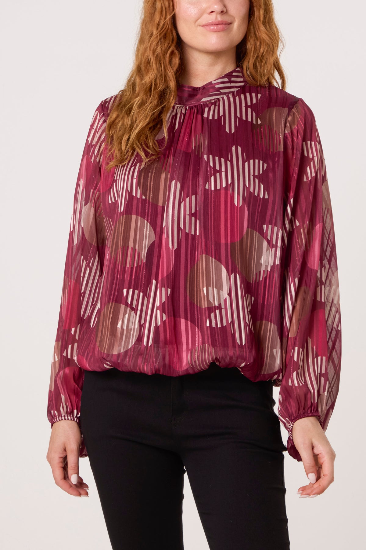 Lurex Circles High Neck Blouse