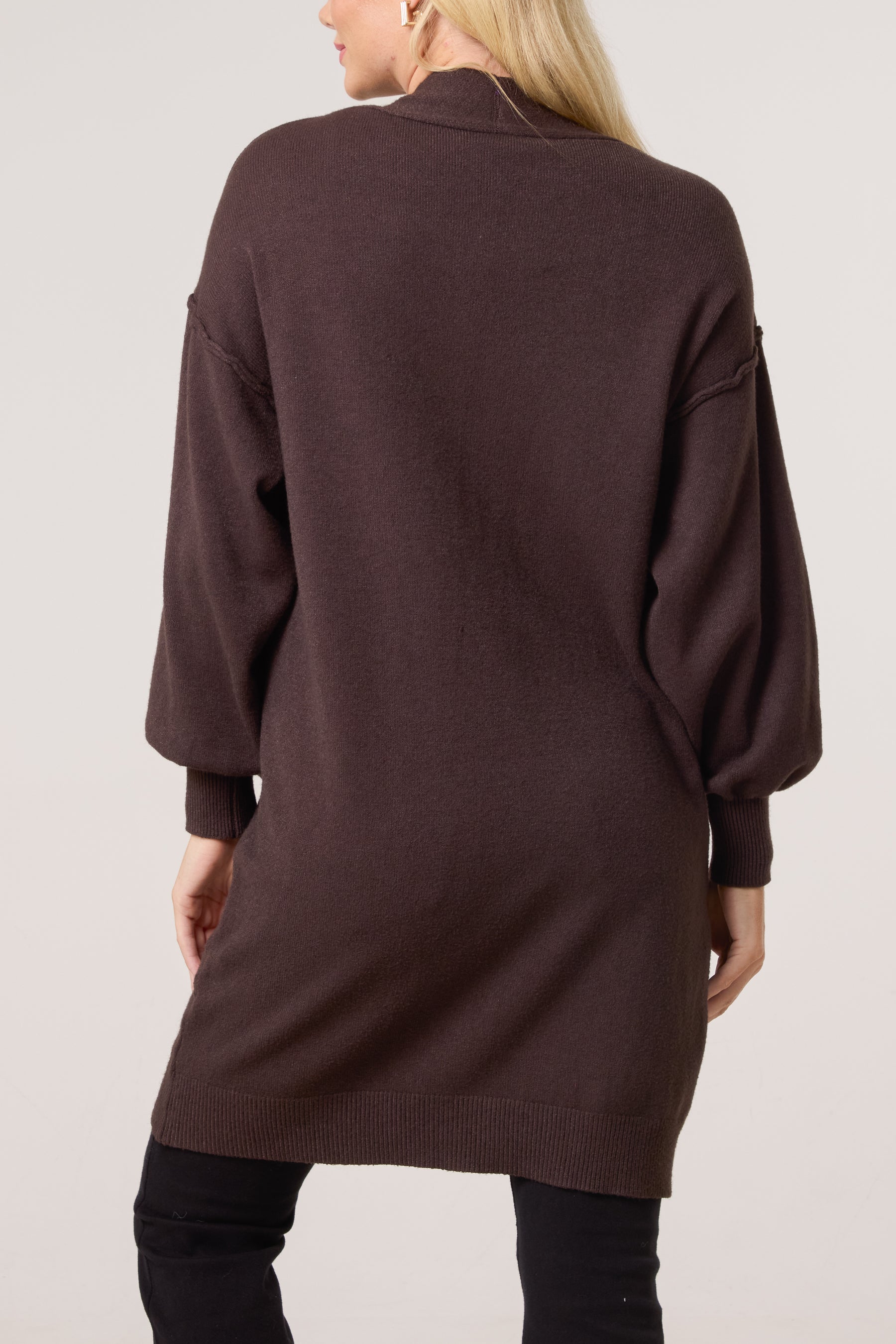Longline Broch Detail Pockets Cardigan